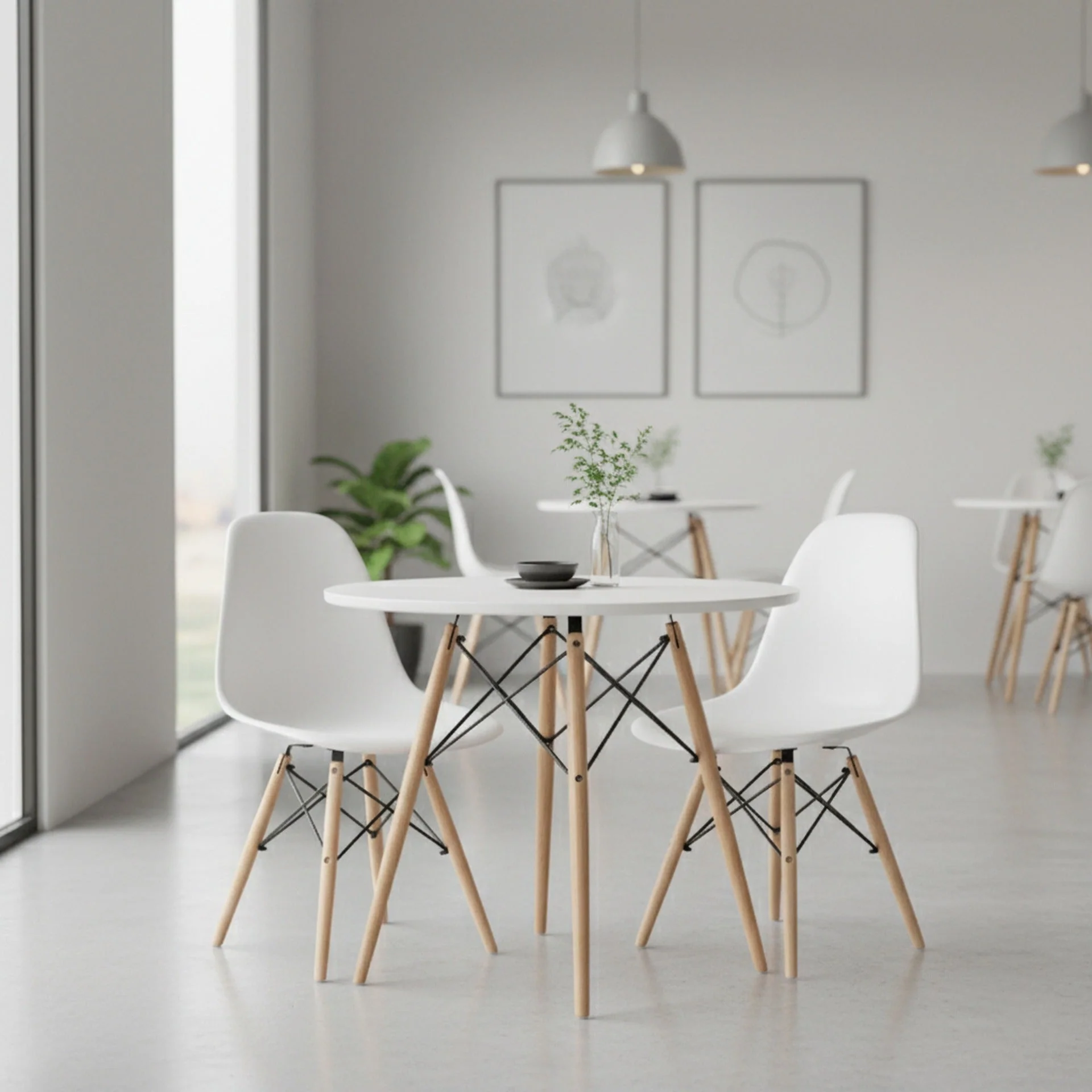 CENA 3 Piece Round Dining Set - White - Image 2