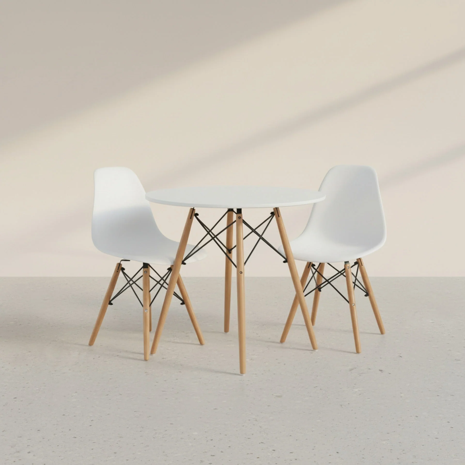 CENA 3 Piece Round Dining Set - White - Image 3