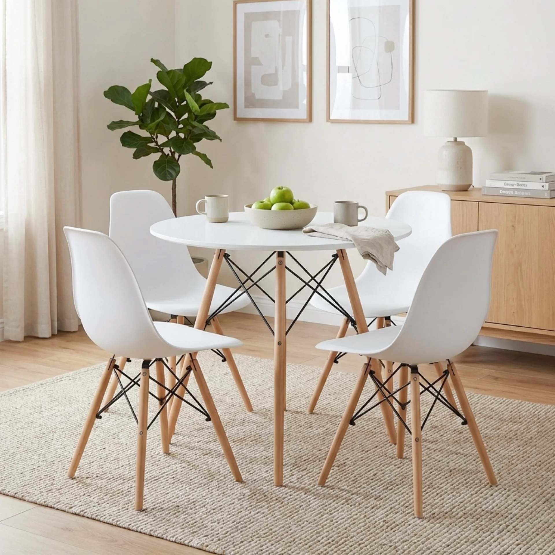 CENA 5 Piece Round Dining Set - White