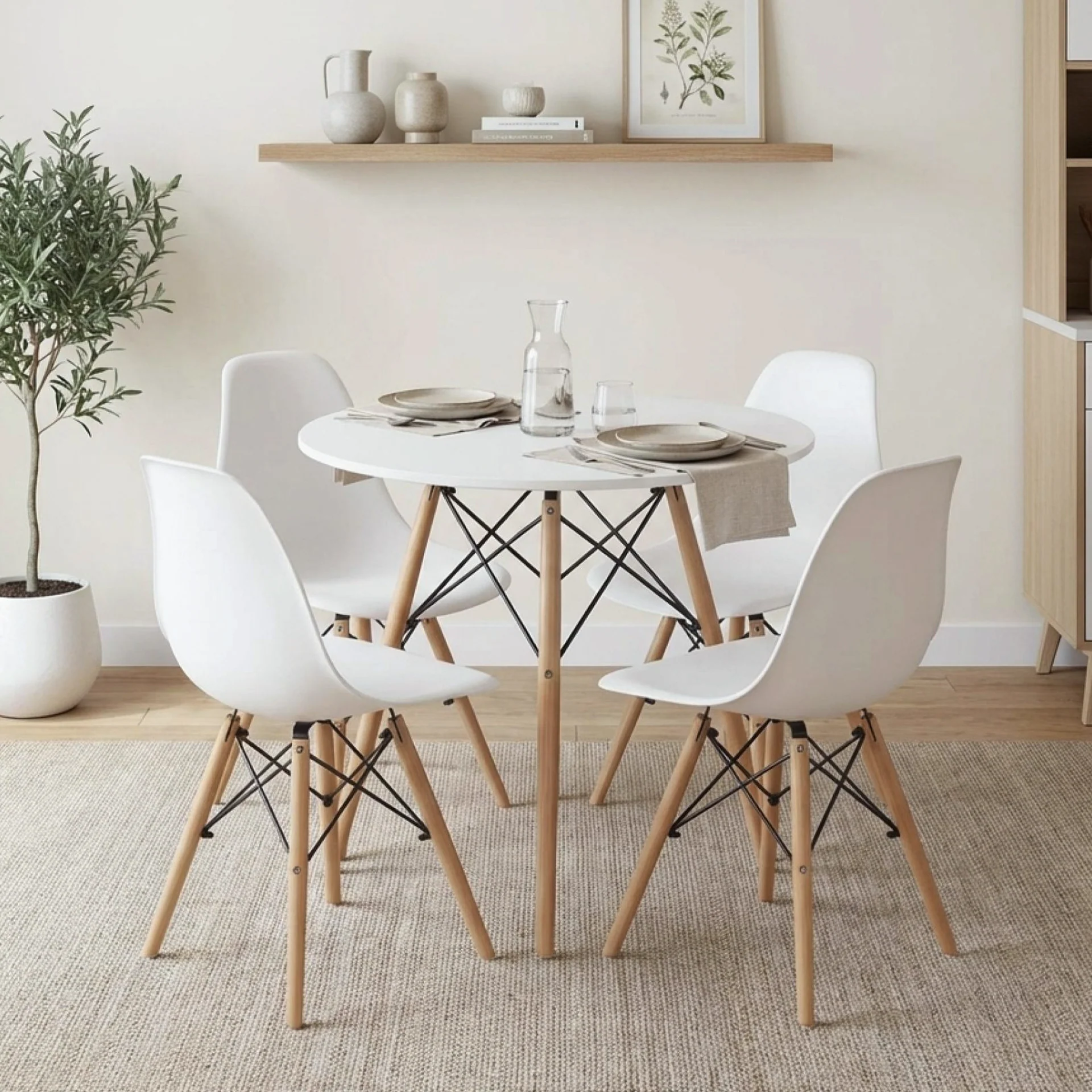 CENA 5 Piece Round Dining Set - White - Image 2