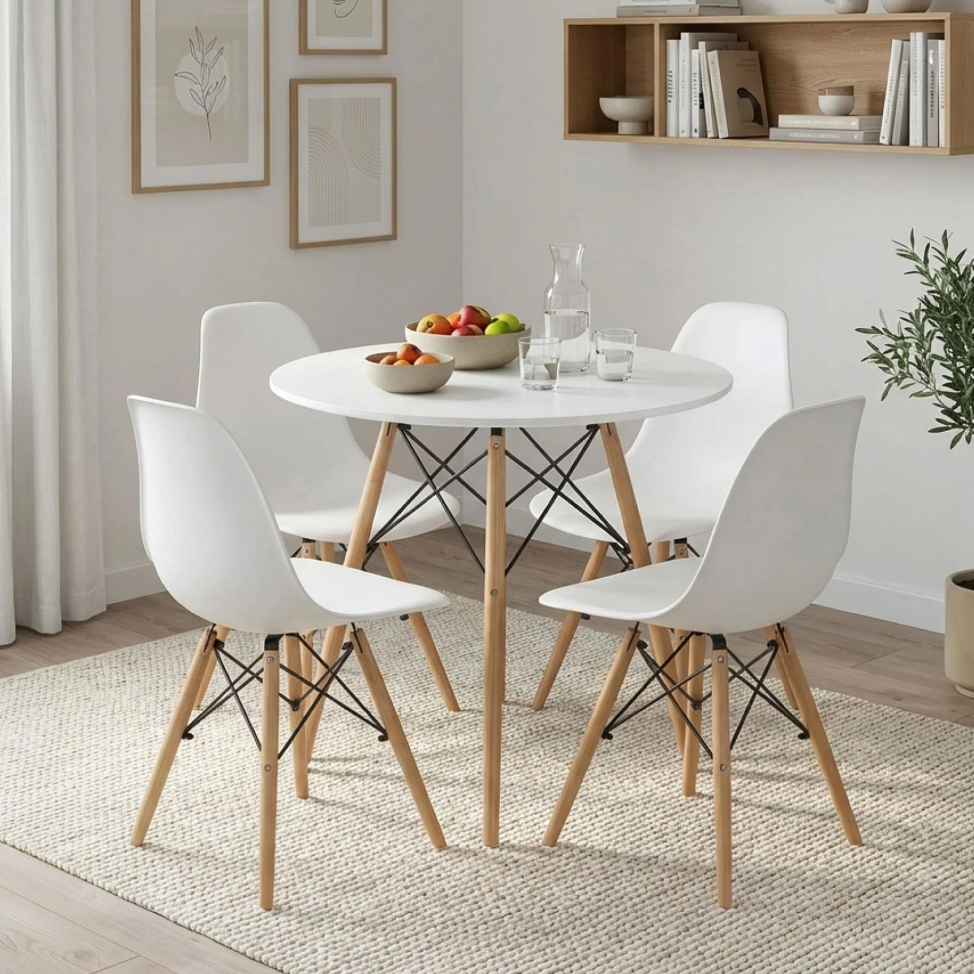 CENA 5 Piece Round Dining Set - White - Image 3