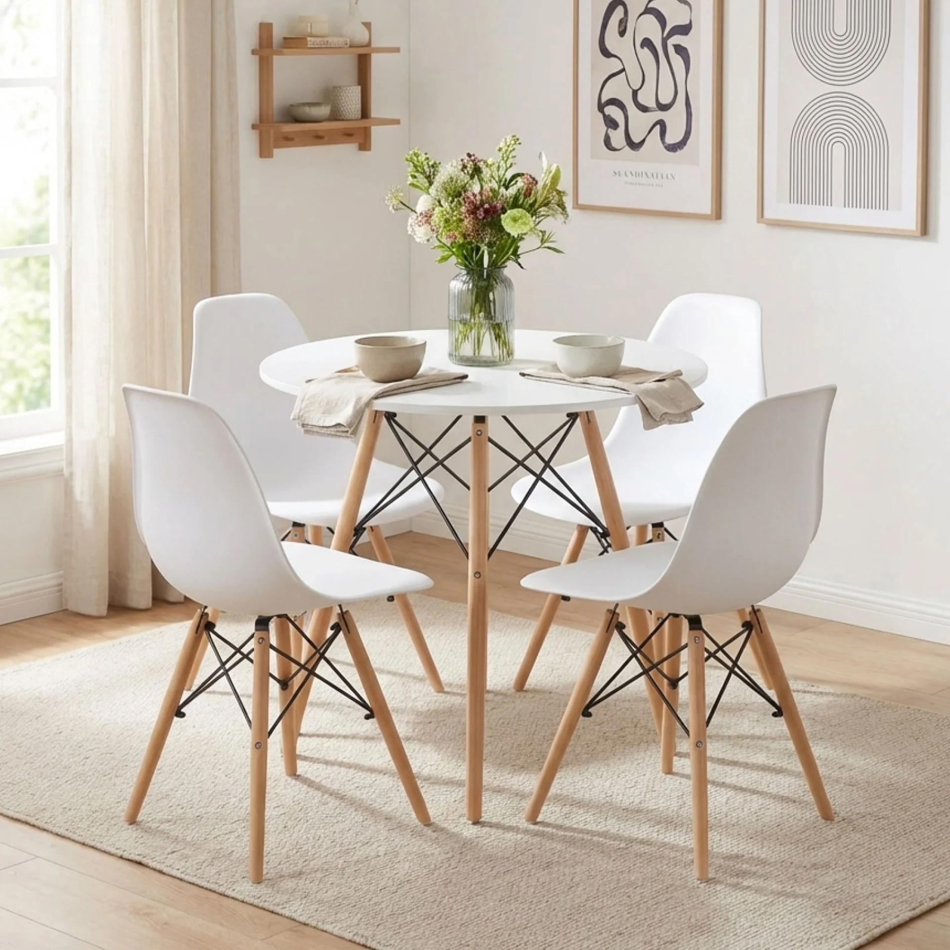 CENA 5 Piece Round Dining Set - White - Image 4