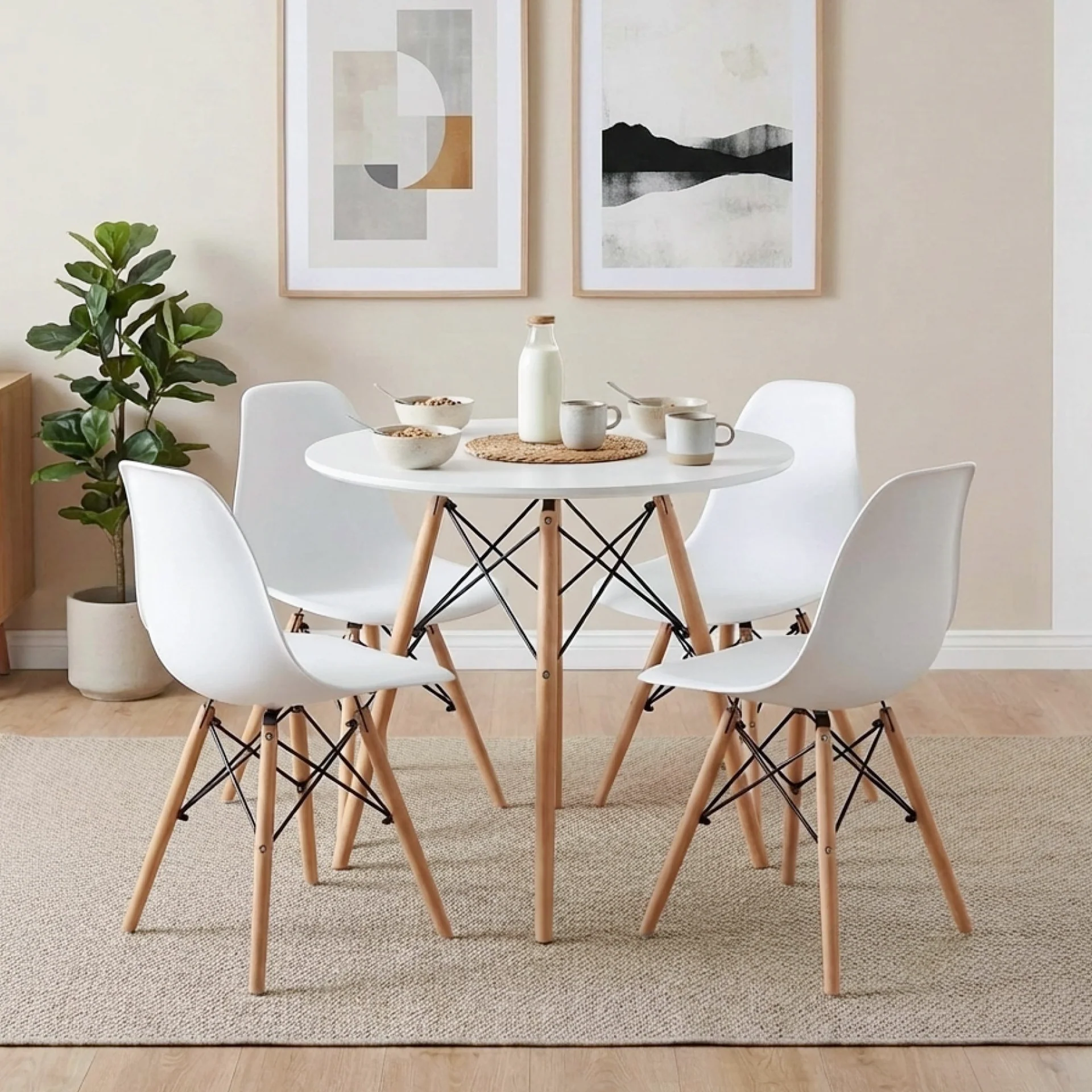 CENA 5 Piece Round Dining Set - White - Image 5