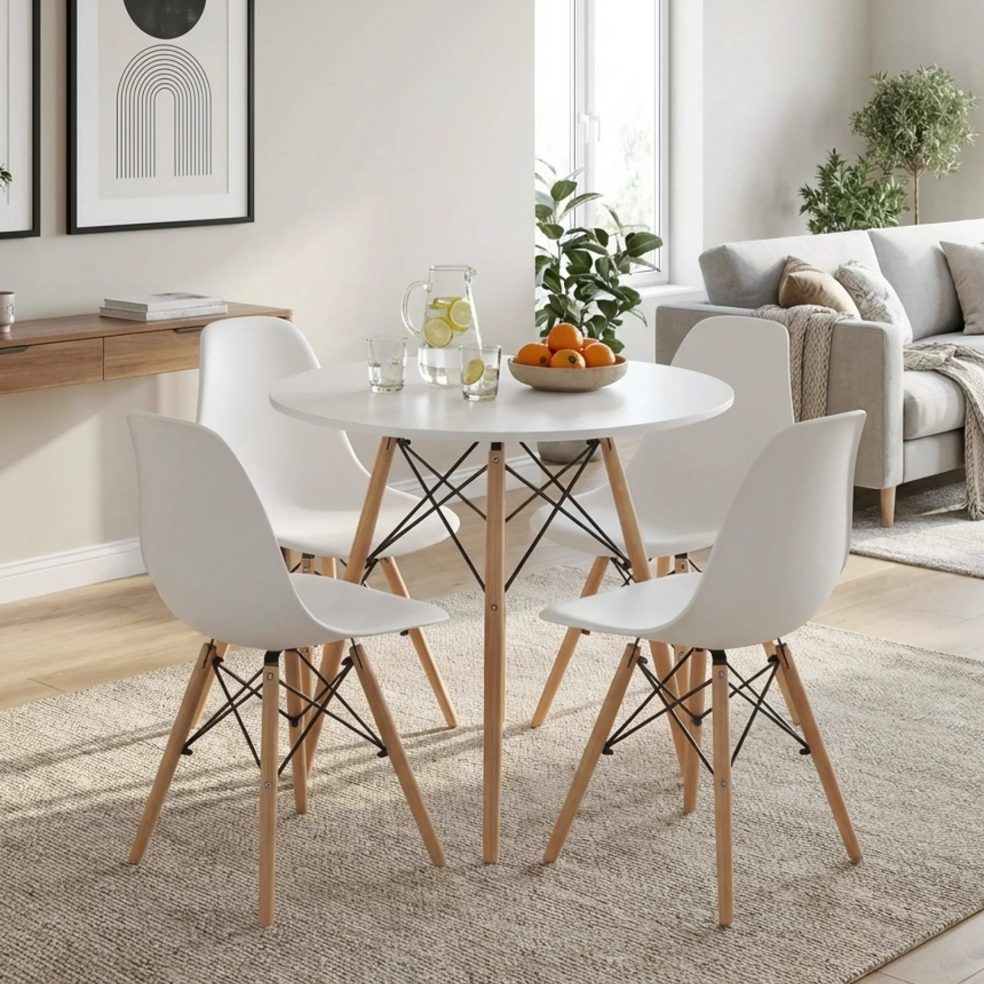 CENA 5 Piece Round Dining Set - White - Image 6