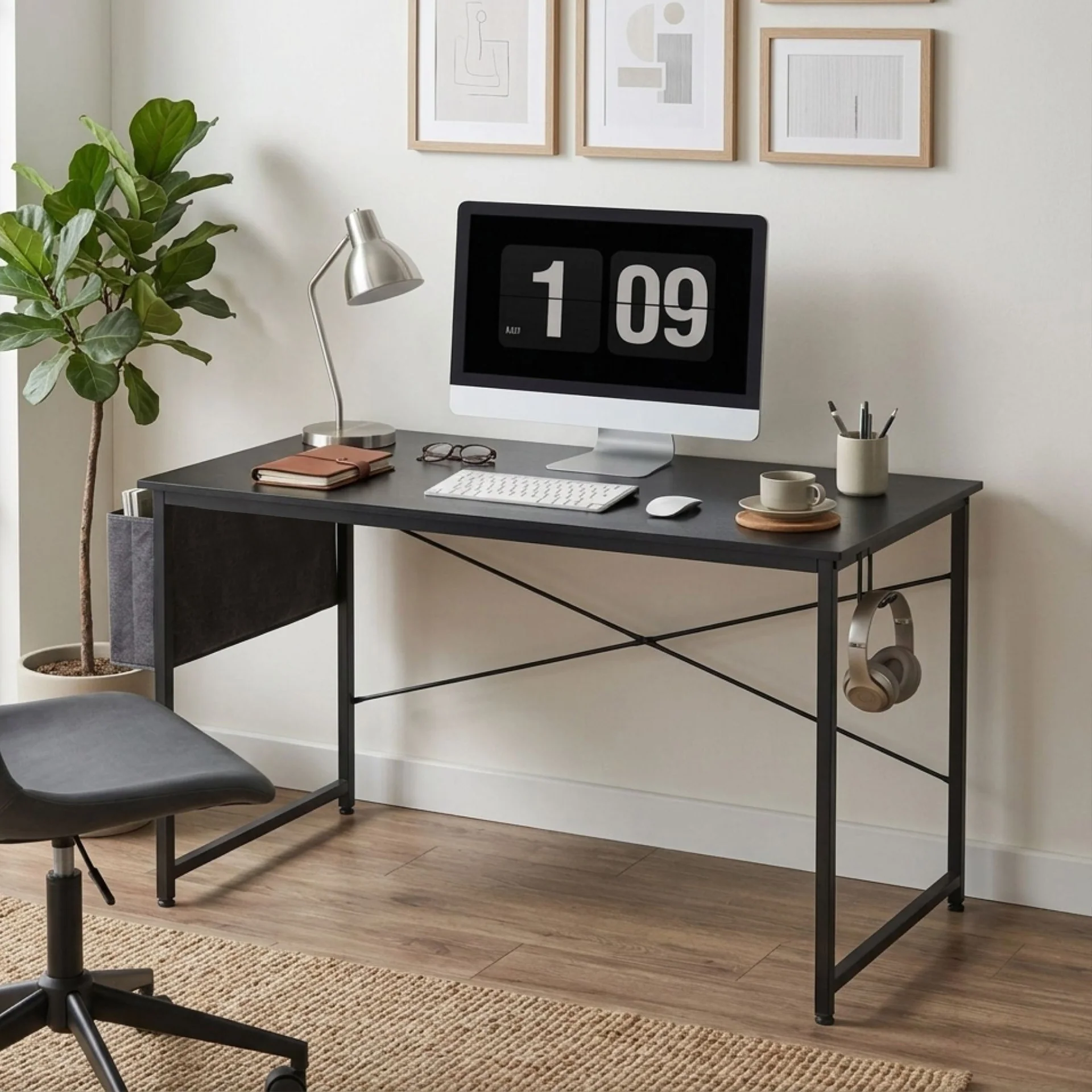 Cesar 120cm Computer Desk with Storage Bag - Black
