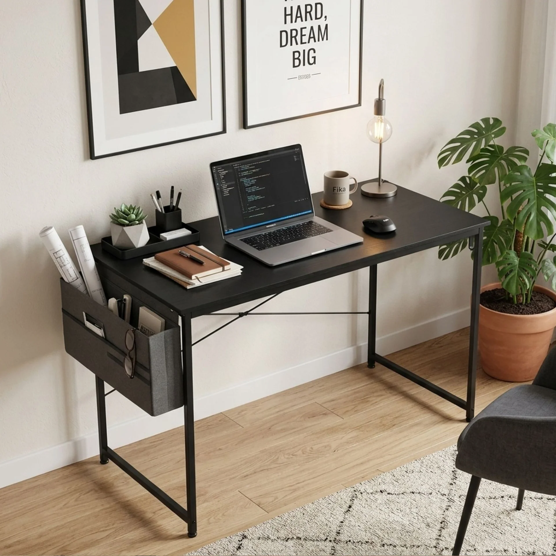 Cesar 120cm Computer Desk with Storage Bag - Black - Image 5