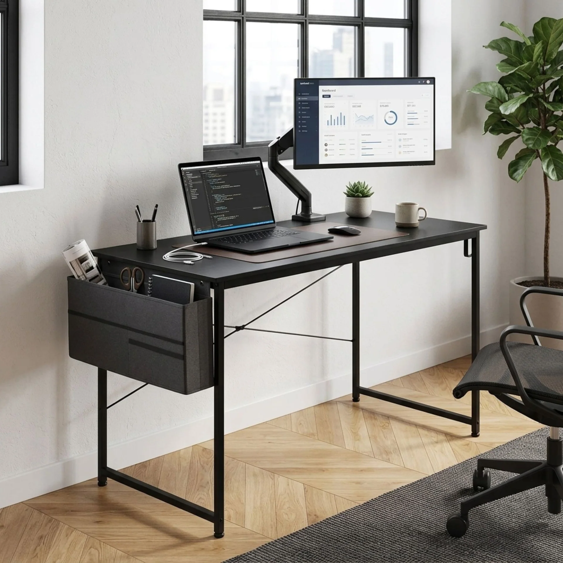 Cesar 120cm Computer Desk with Storage Bag - Black - Image 6