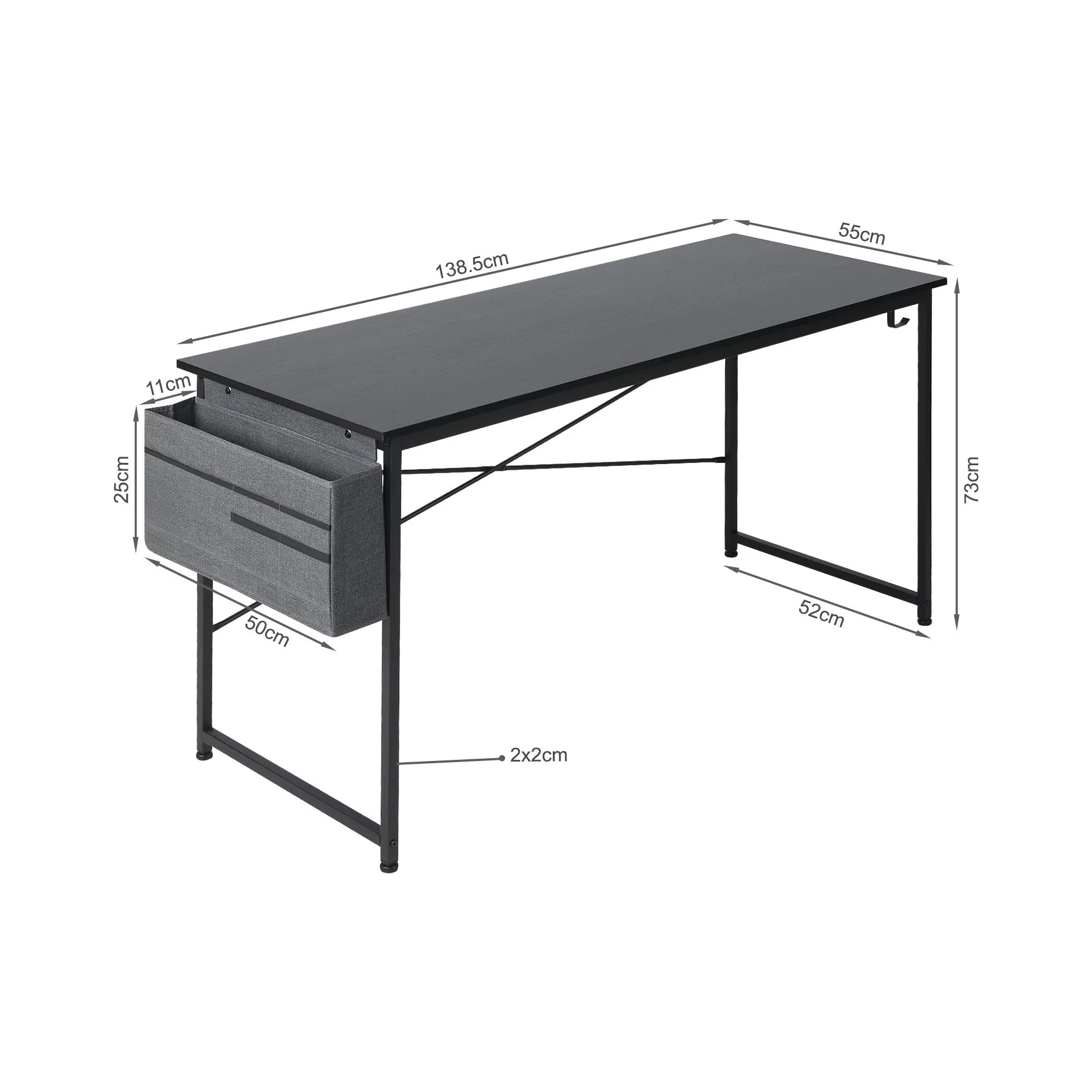 Cesar 140cm Computer Desk with Storage Bag - Black - Image 6