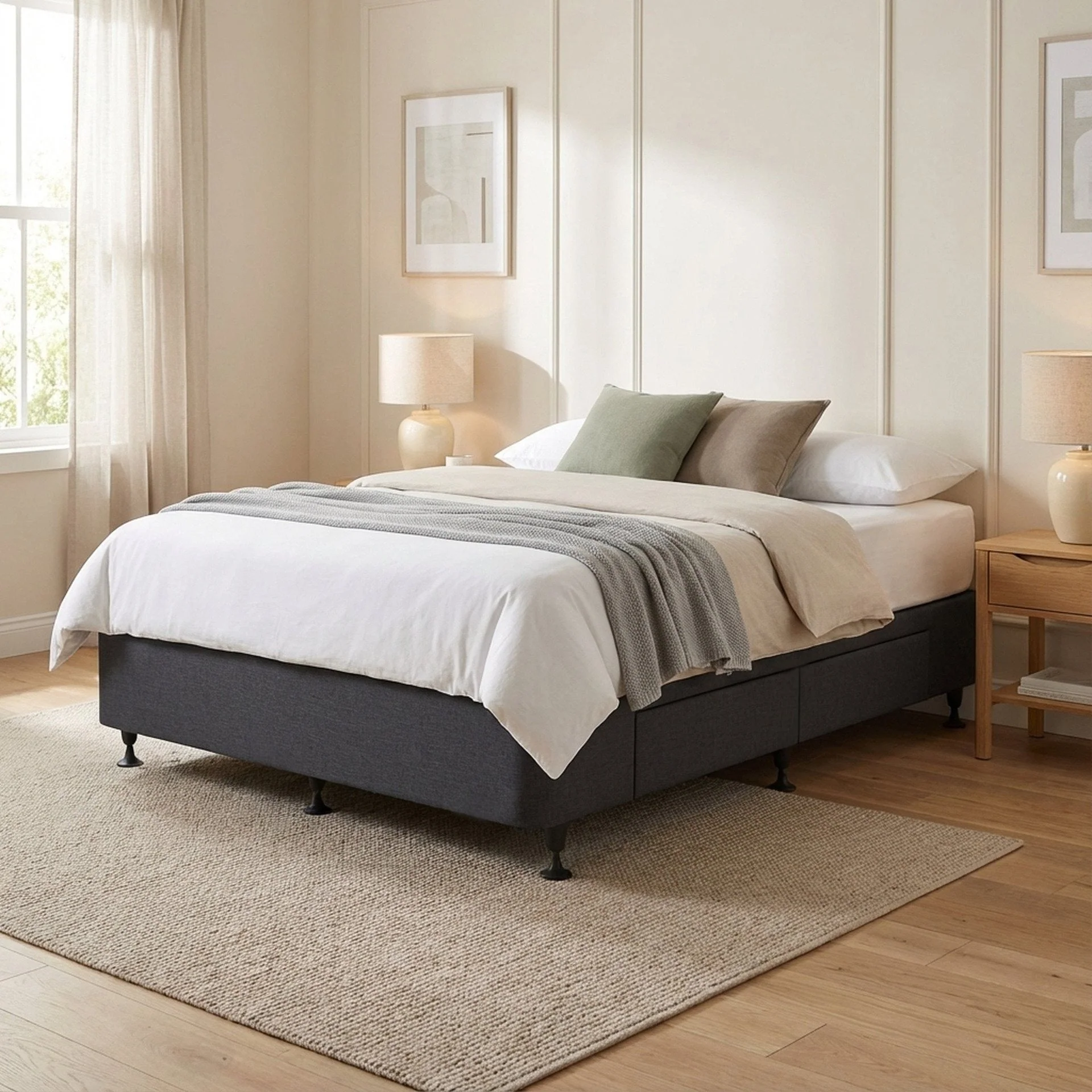 Charles Fabric Double Bed Base 4 Drawers - Black - Image 4