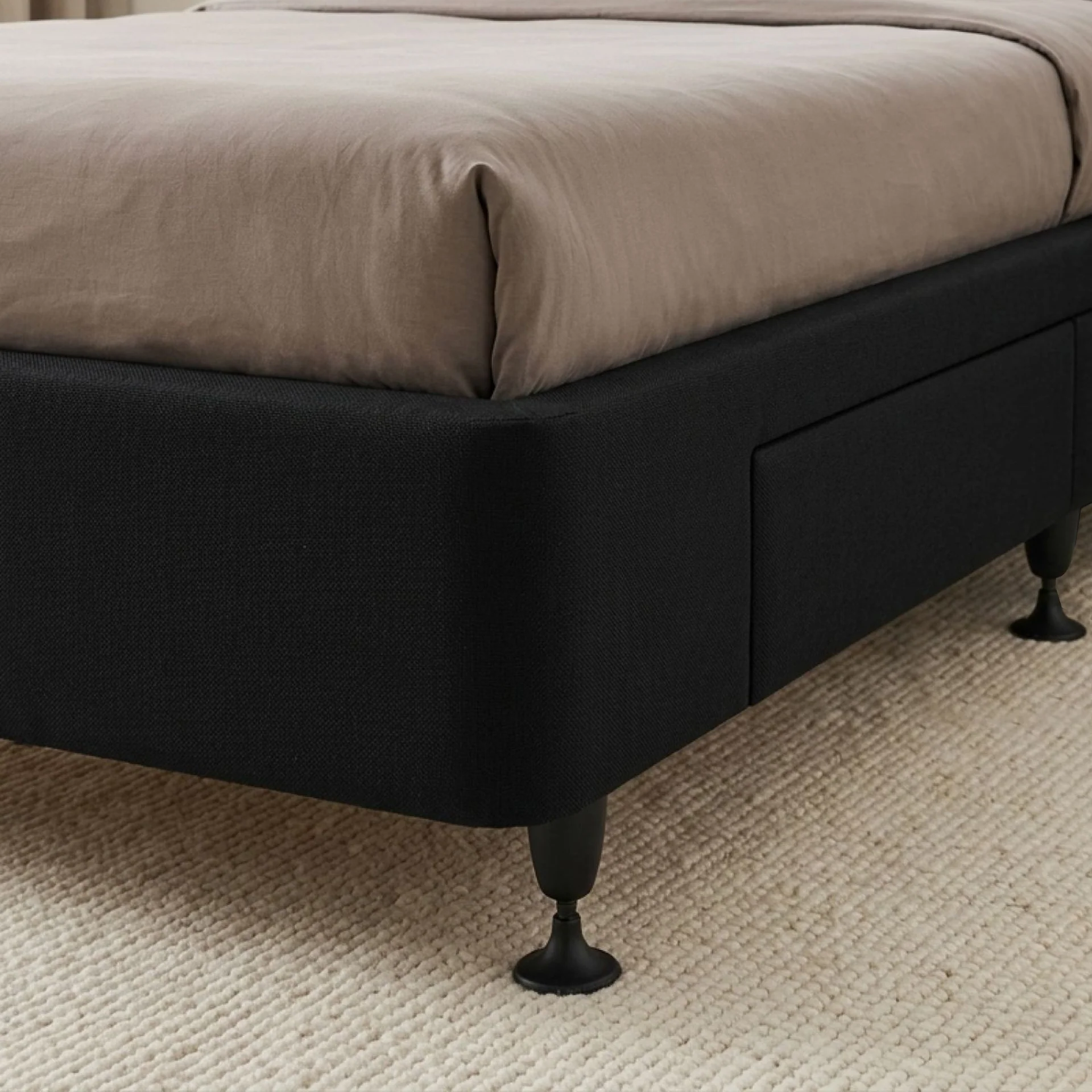 Charles Fabric Double Bed Base 4 Drawers - Black - Image 5