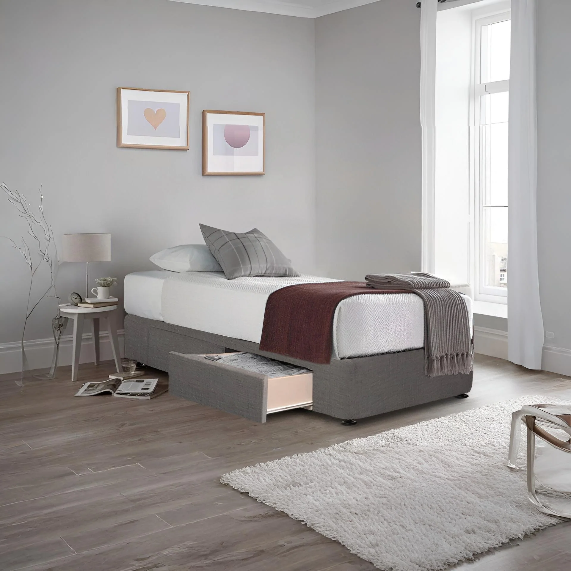CHARLES Fabric King Single Bed Base 2 Drawers - SLATE - Image 3