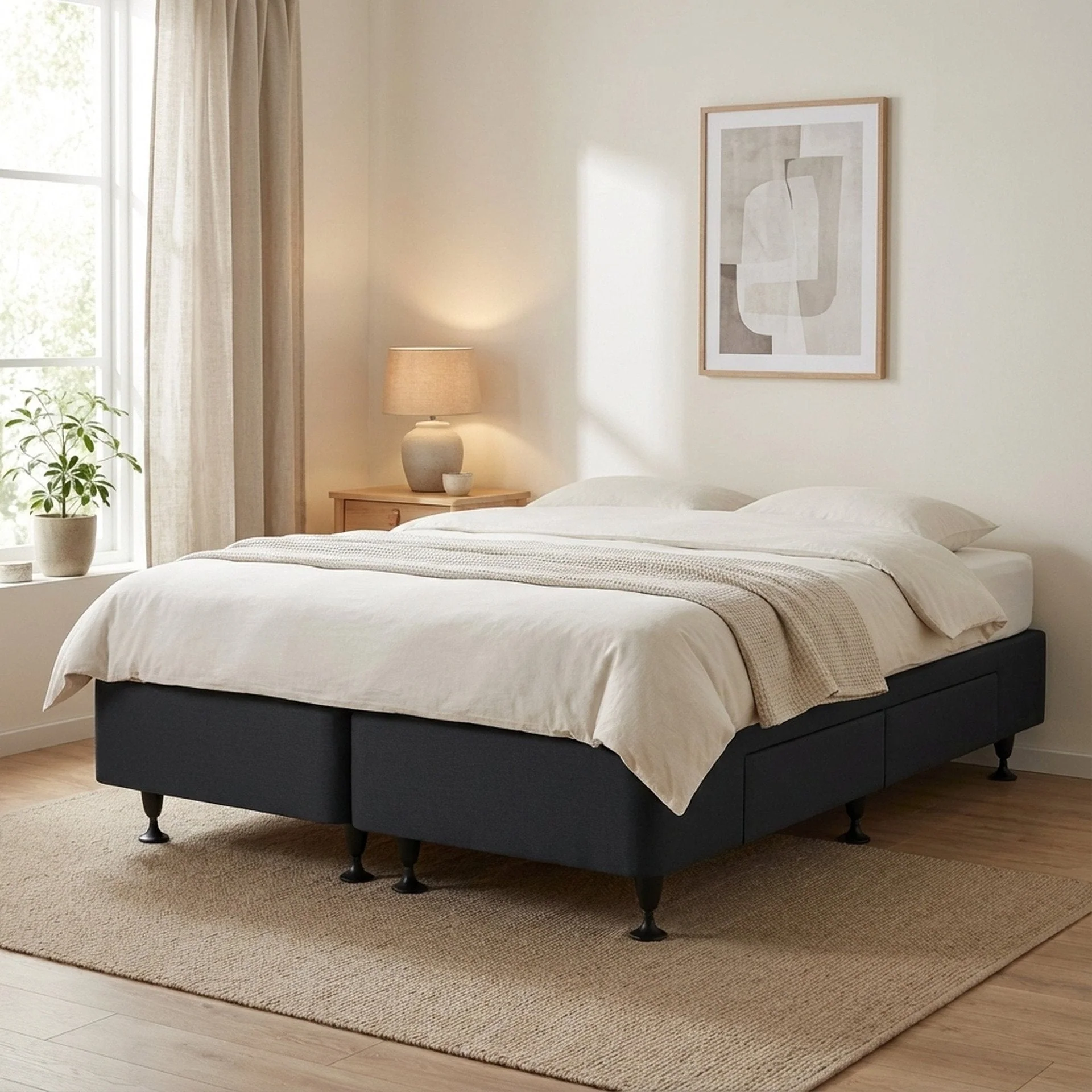 Charles Fabric King Split Bed Base 4 Drawers - Black - Image 4
