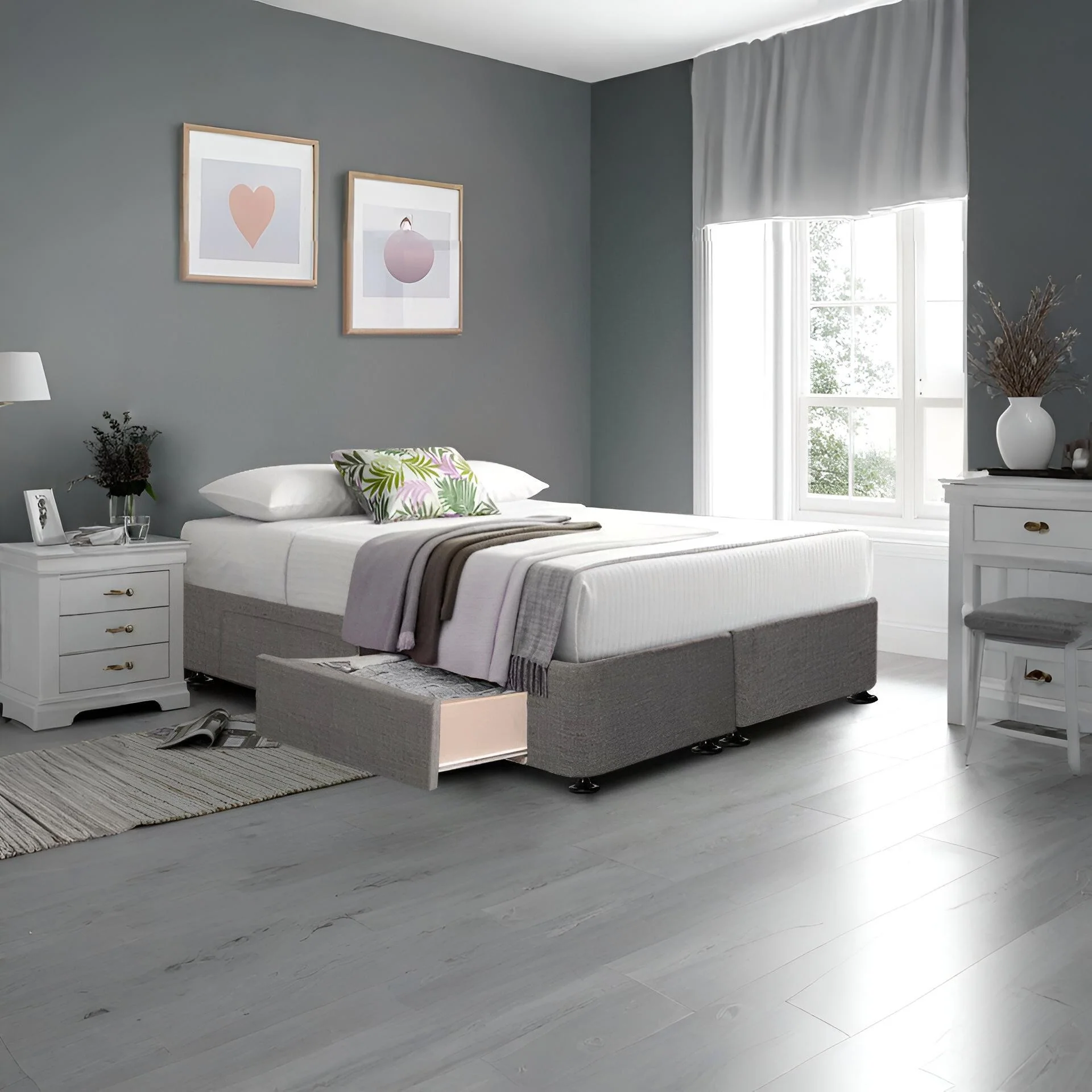 CHARLES Fabric King Split Bed Base 4 Drawers - SLATE - Image 3
