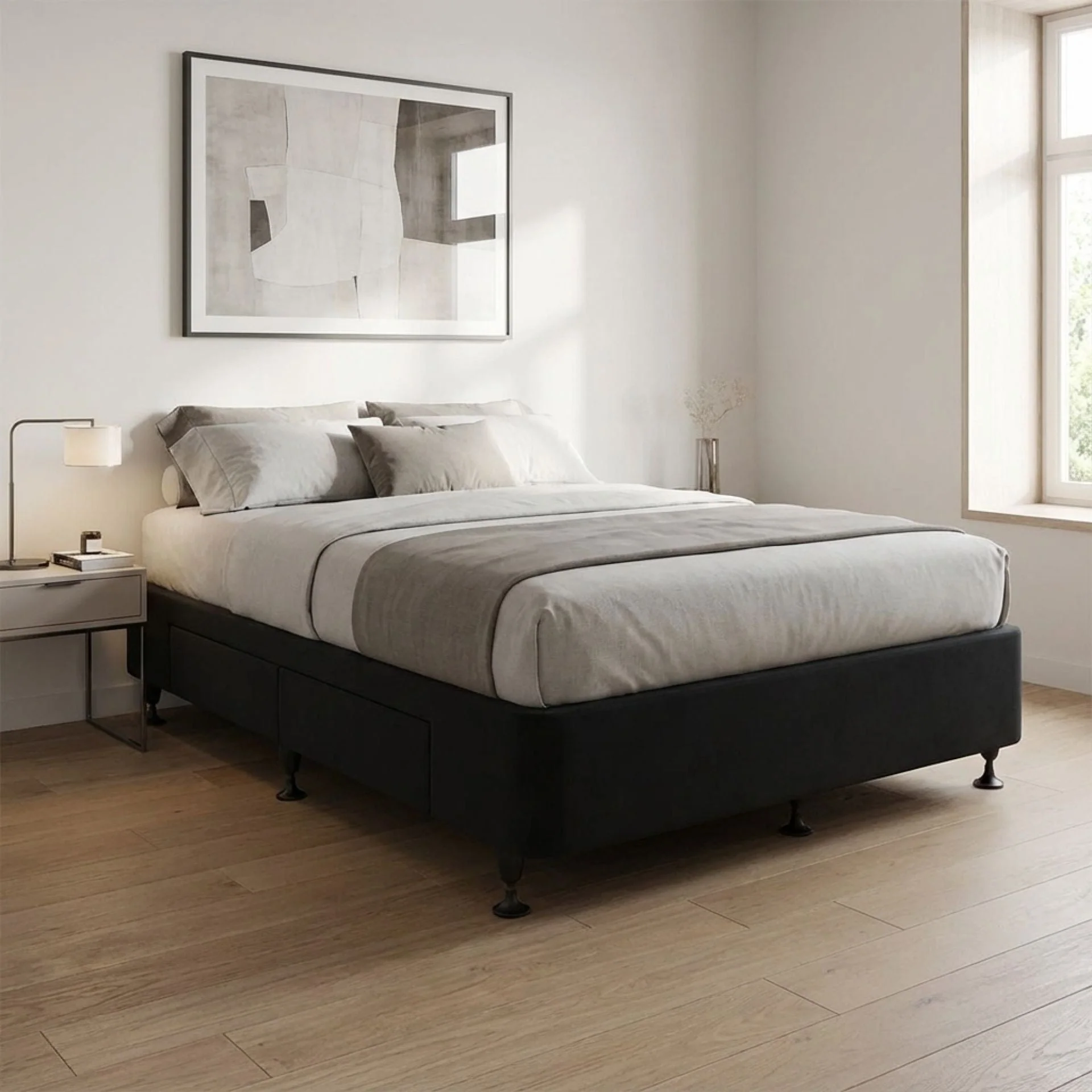 Charles Fabric Queen Bed Base 4 Drawers - Black - Image 3