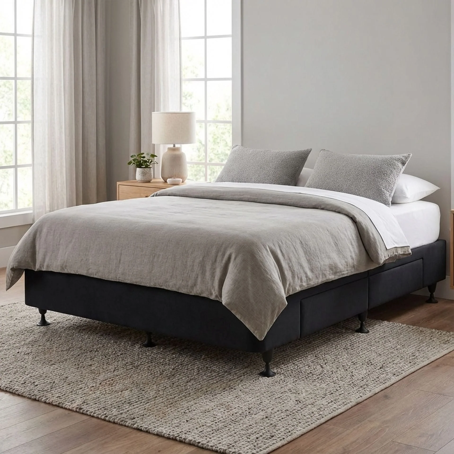 Charles Fabric Queen Bed Base 4 Drawers - Black - Image 4