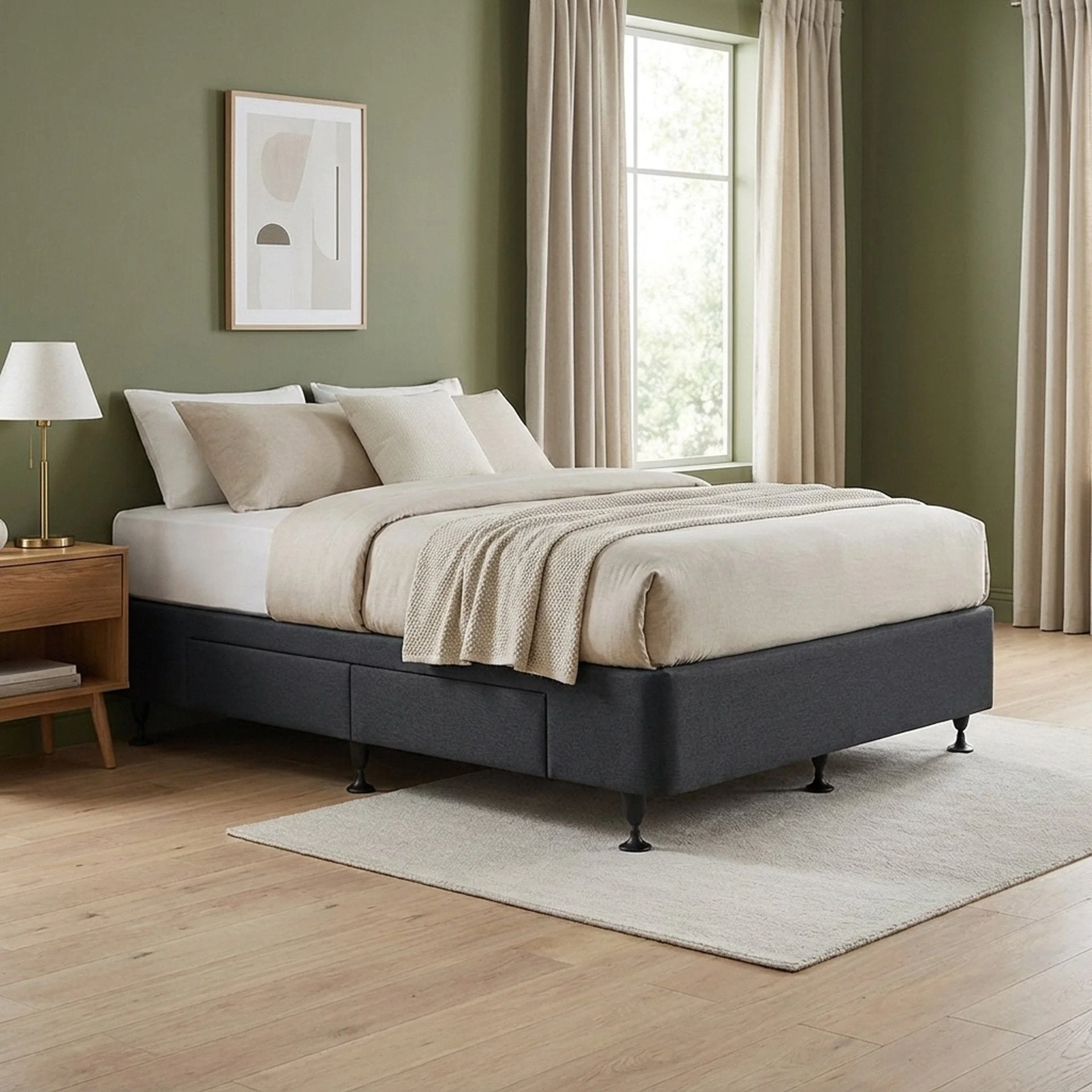 Charles Fabric Queen Bed Base 4 Drawers - Black - Image 5
