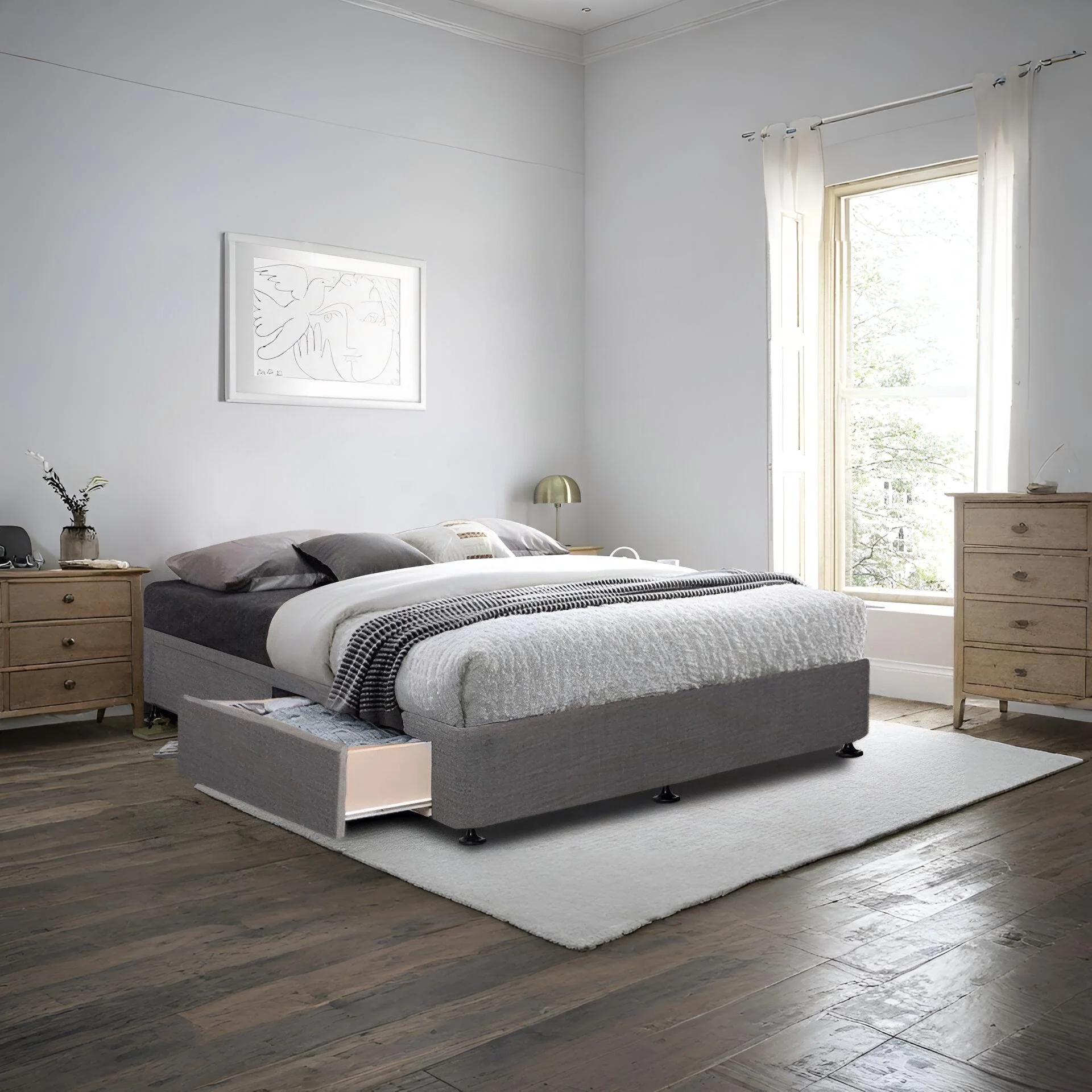 CHARLES Fabric Queen Bed Base 4 Drawers - SLATE - Image 6