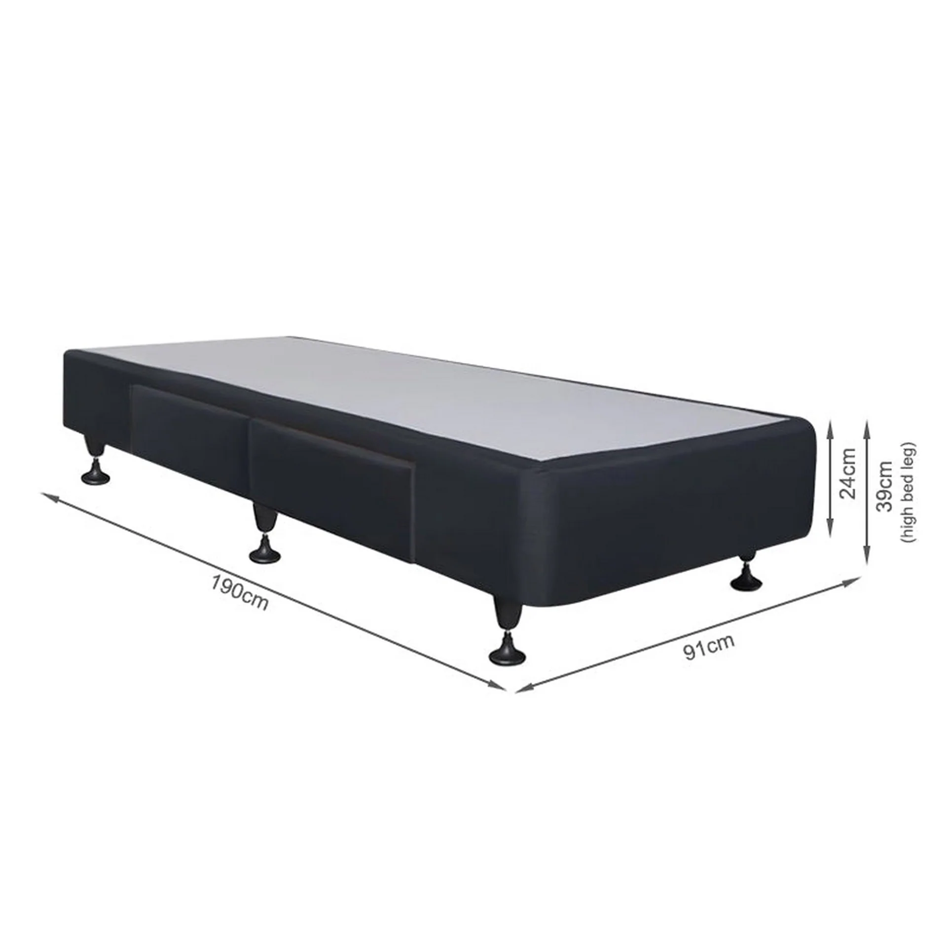 CHARLES Fabric Single Bed Base 2 Drawers - BLACK - Image 5