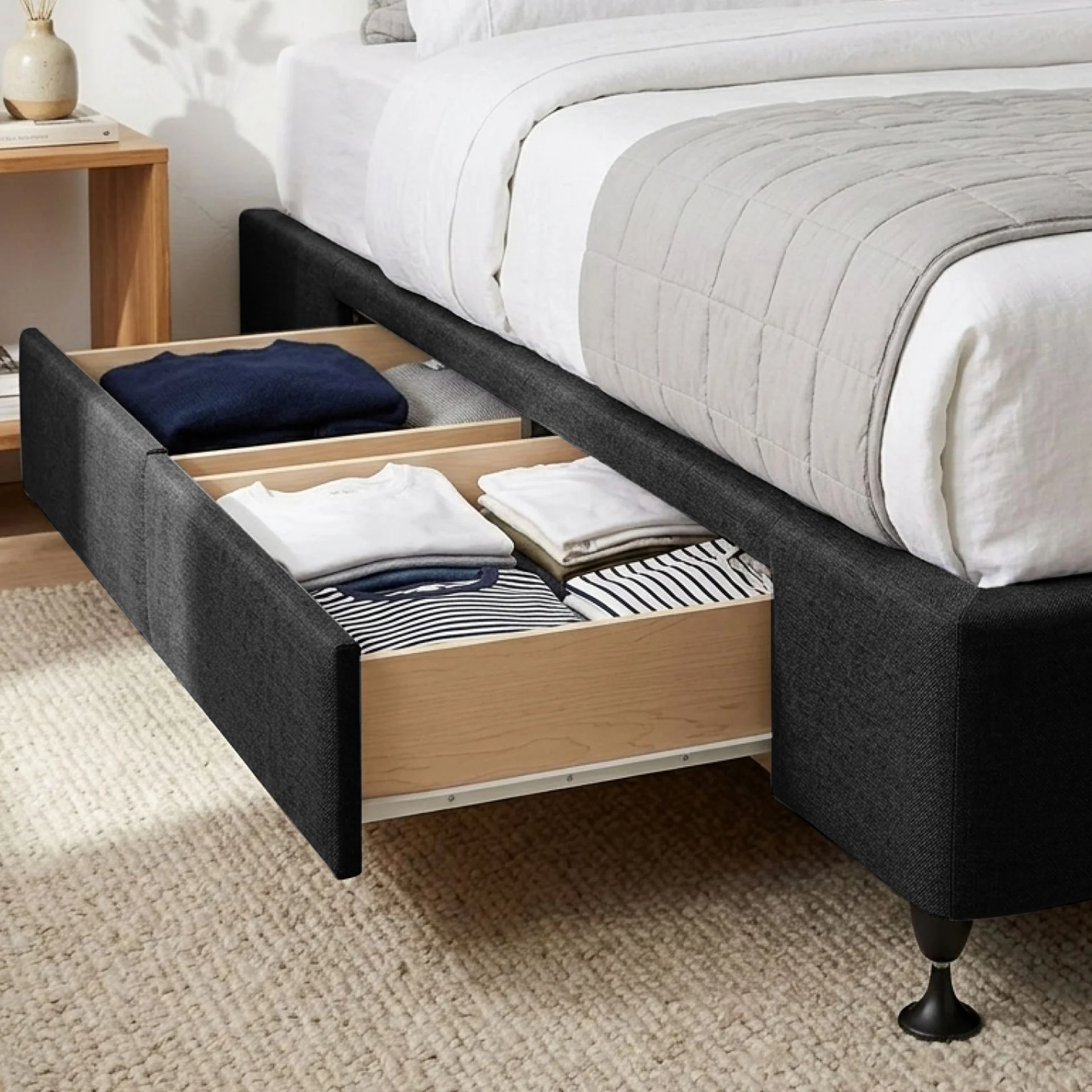 Charles Fabric Super King Split Bed Base 4 Drawers - Black - Image 6