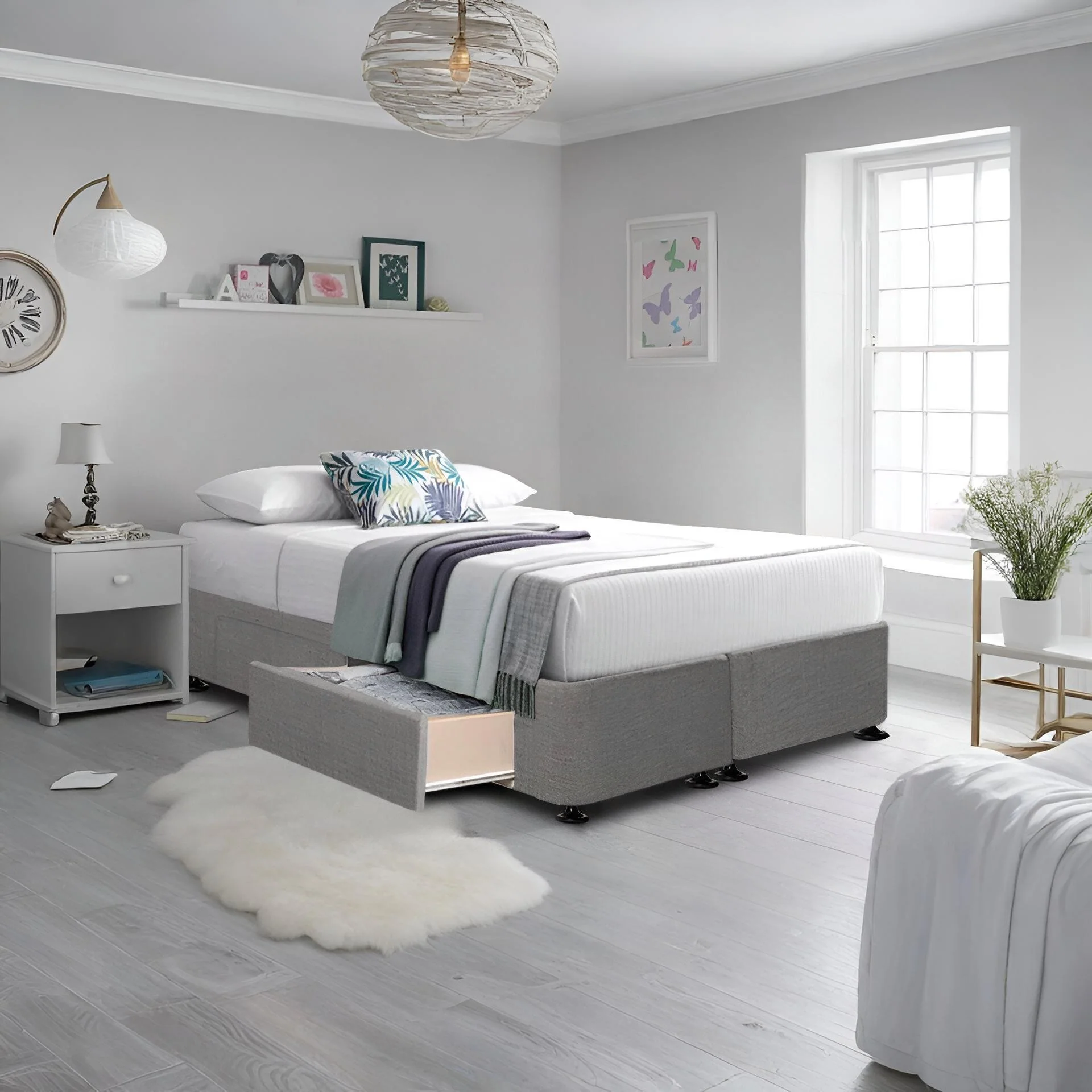 CHARLES Fabric Super King Split Bed Base 4 Drawers - GREY - Image 9
