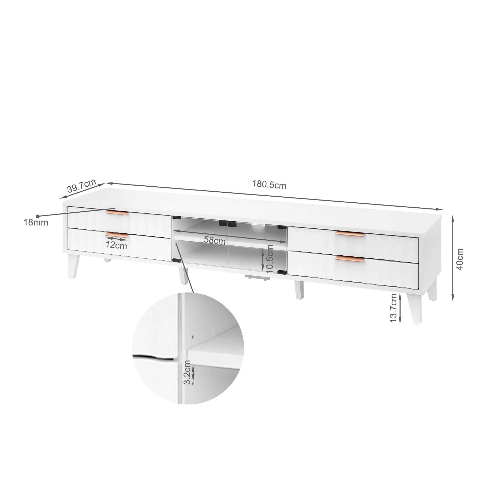Charlie 1.8m Entertainment Unit - White - Image 14