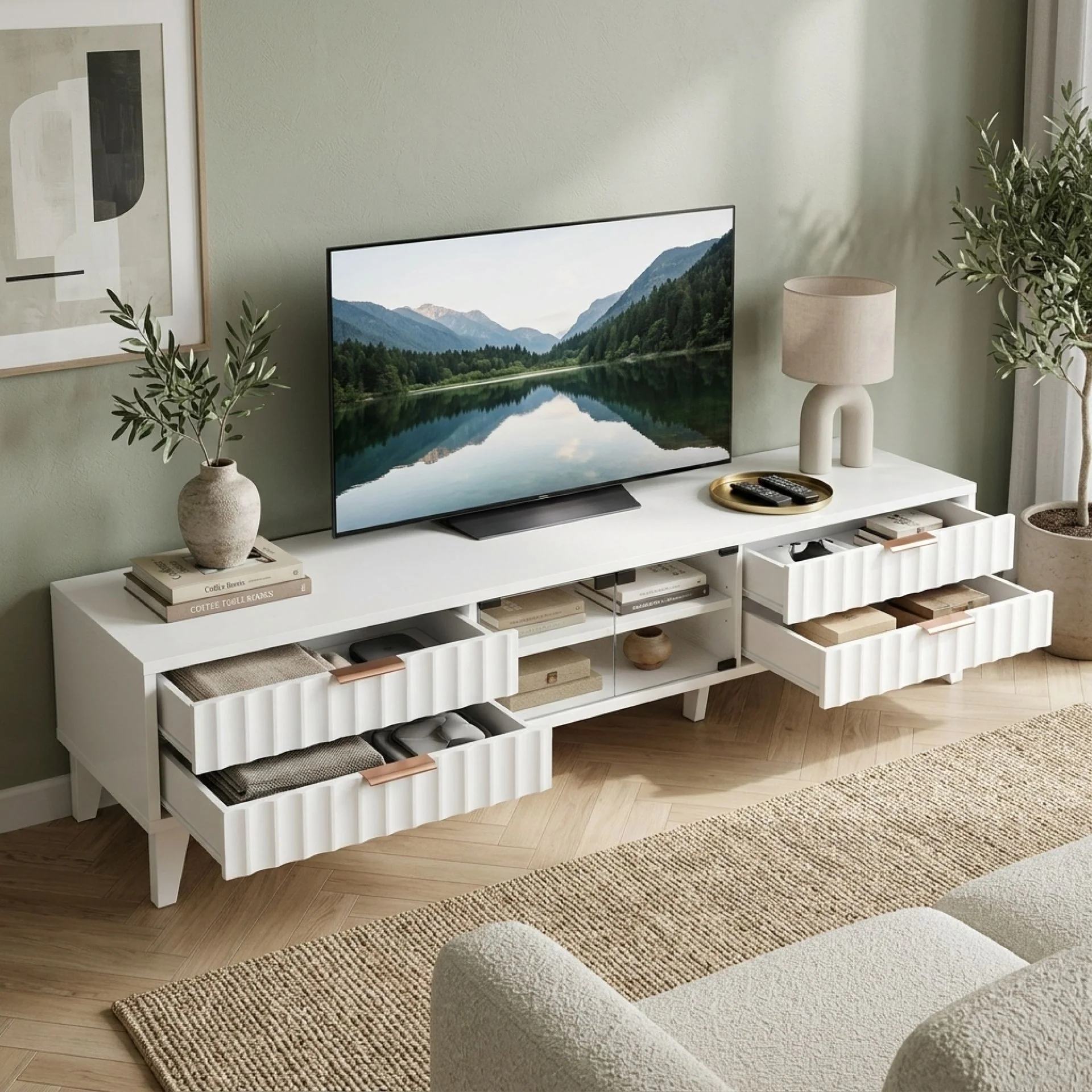 Charlie 1.8m Entertainment Unit - White - Image 2