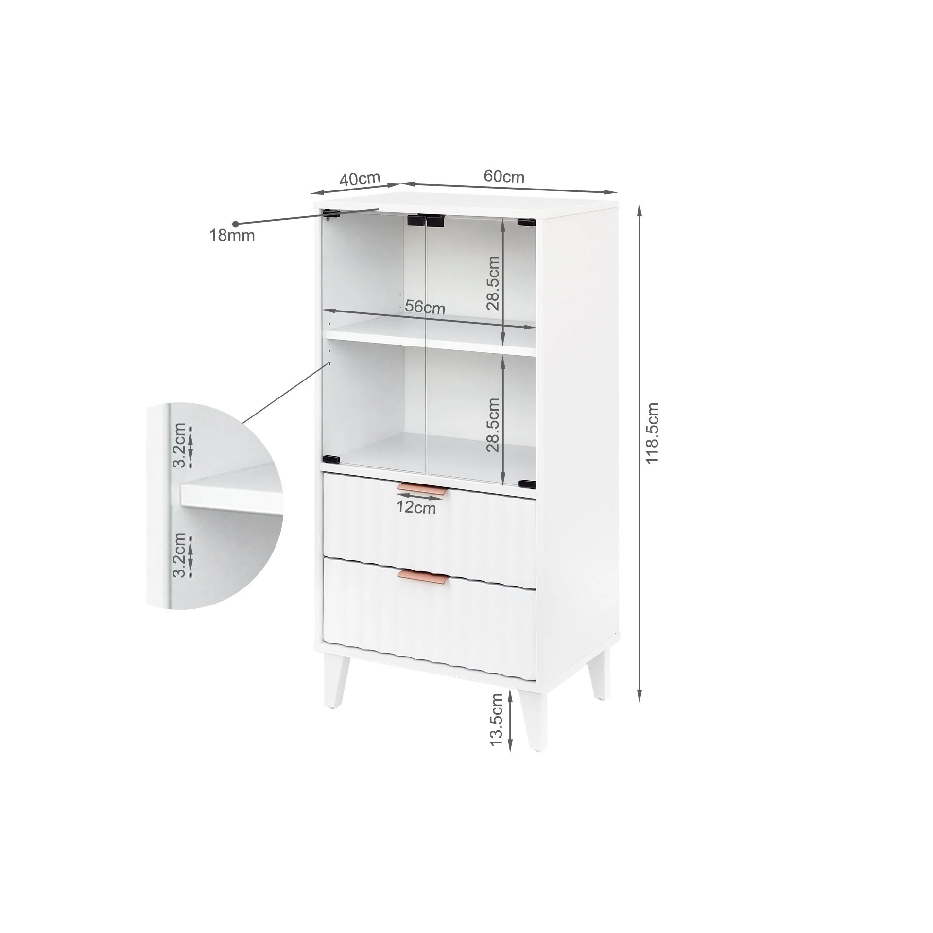 Charlie Display Cabinet with Drawer - White - Image 11
