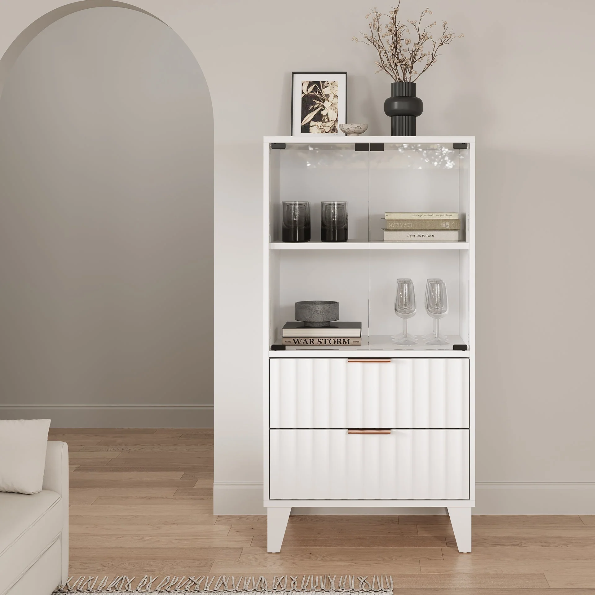 Charlie Display Cabinet with Drawer - White - Image 2