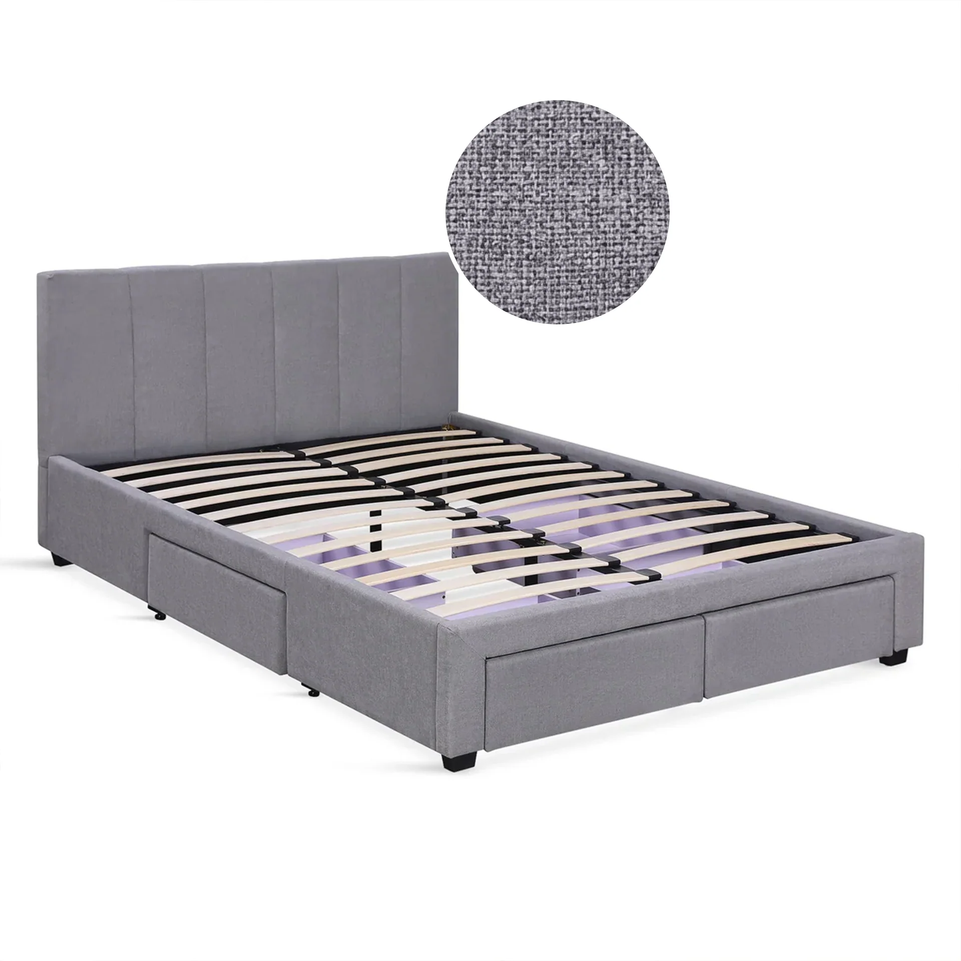 Charlotte Double Bed Frame with 4 Drawers - Light Grey - Image 10