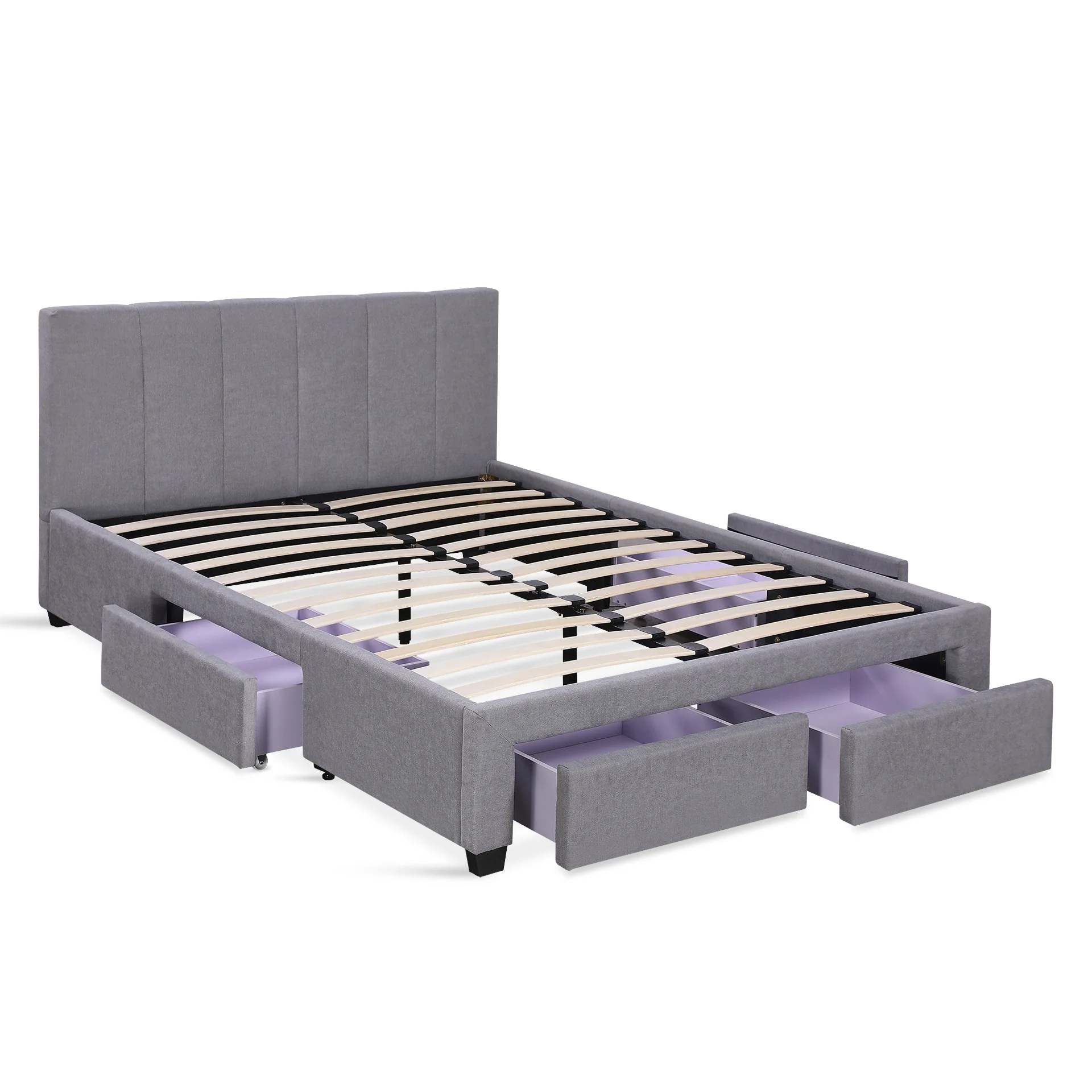 Charlotte Double Bed Frame with 4 Drawers - Light Grey - Image 12
