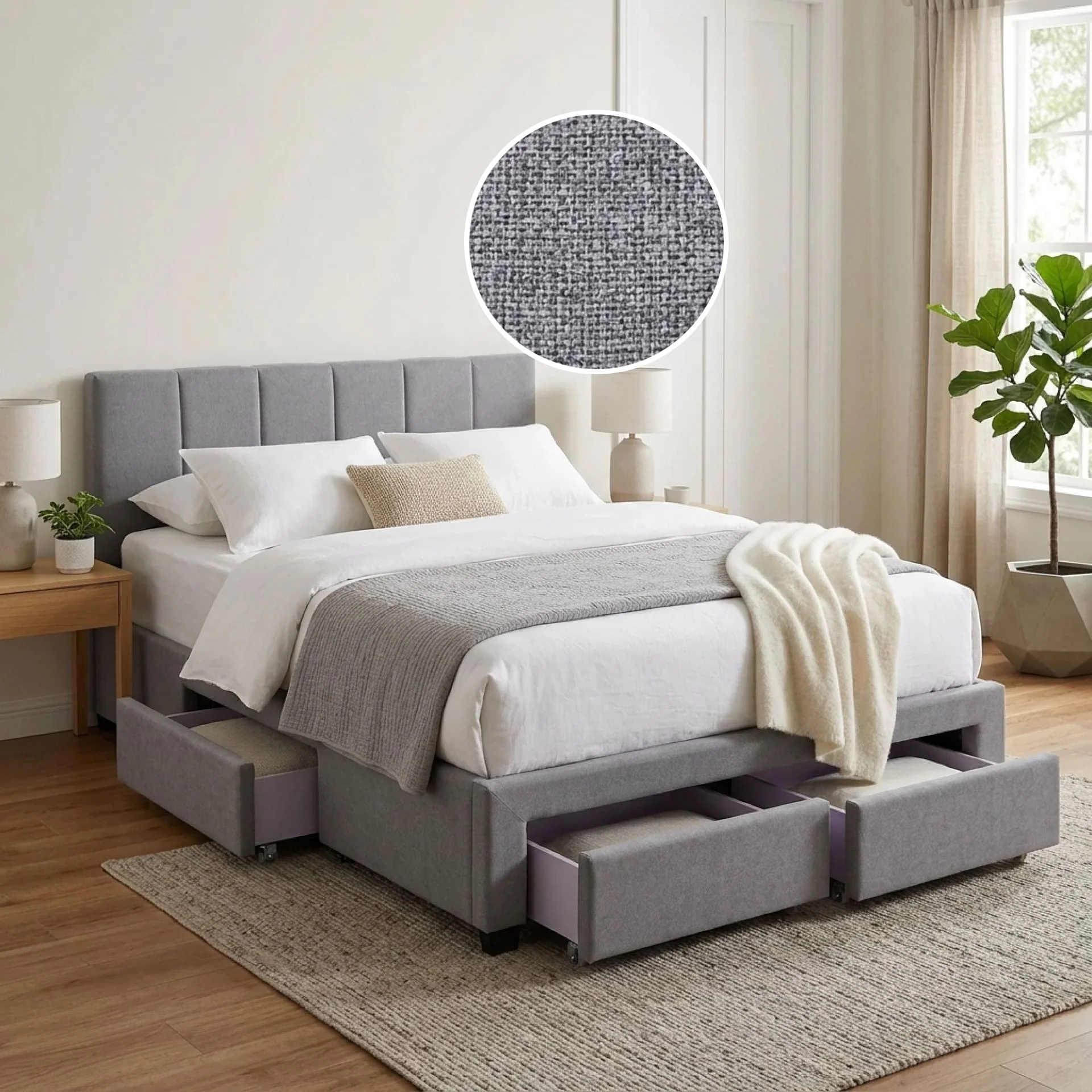 Charlotte Double Bed Frame with 4 Drawers - Light Grey - Image 2