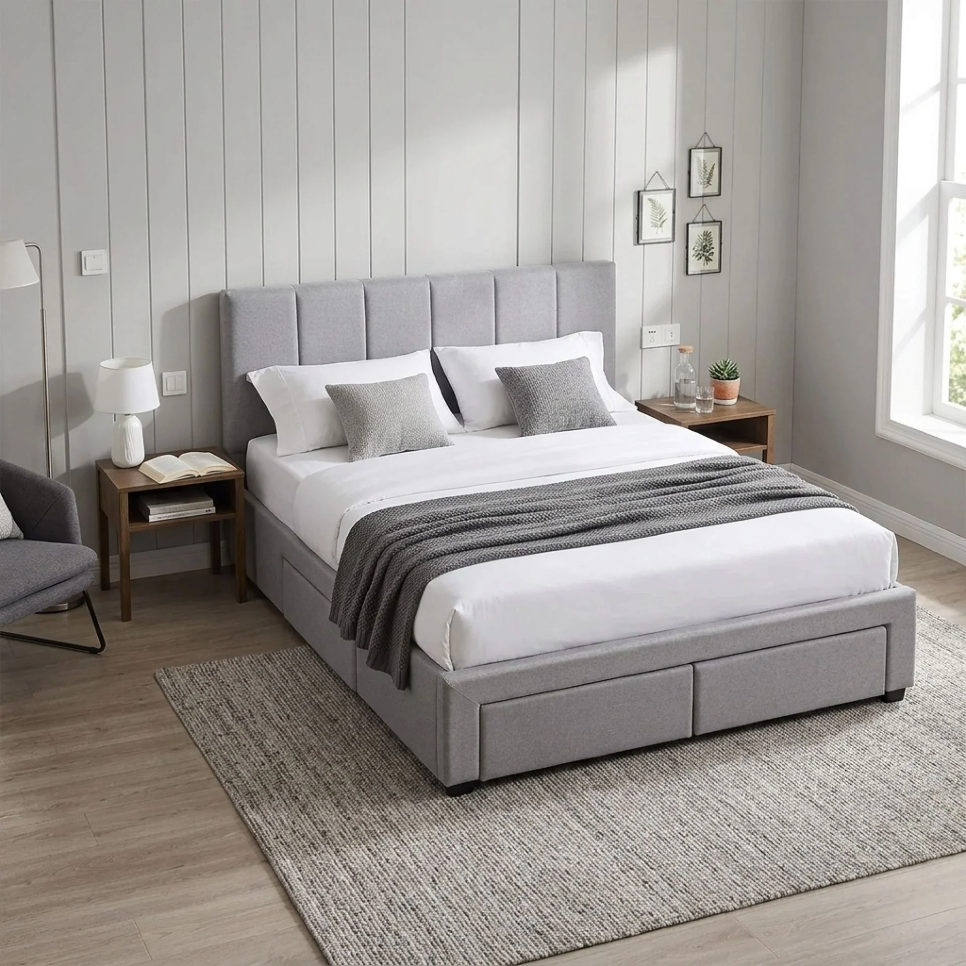 Charlotte Double Bed Frame with 4 Drawers - Light Grey - Image 4