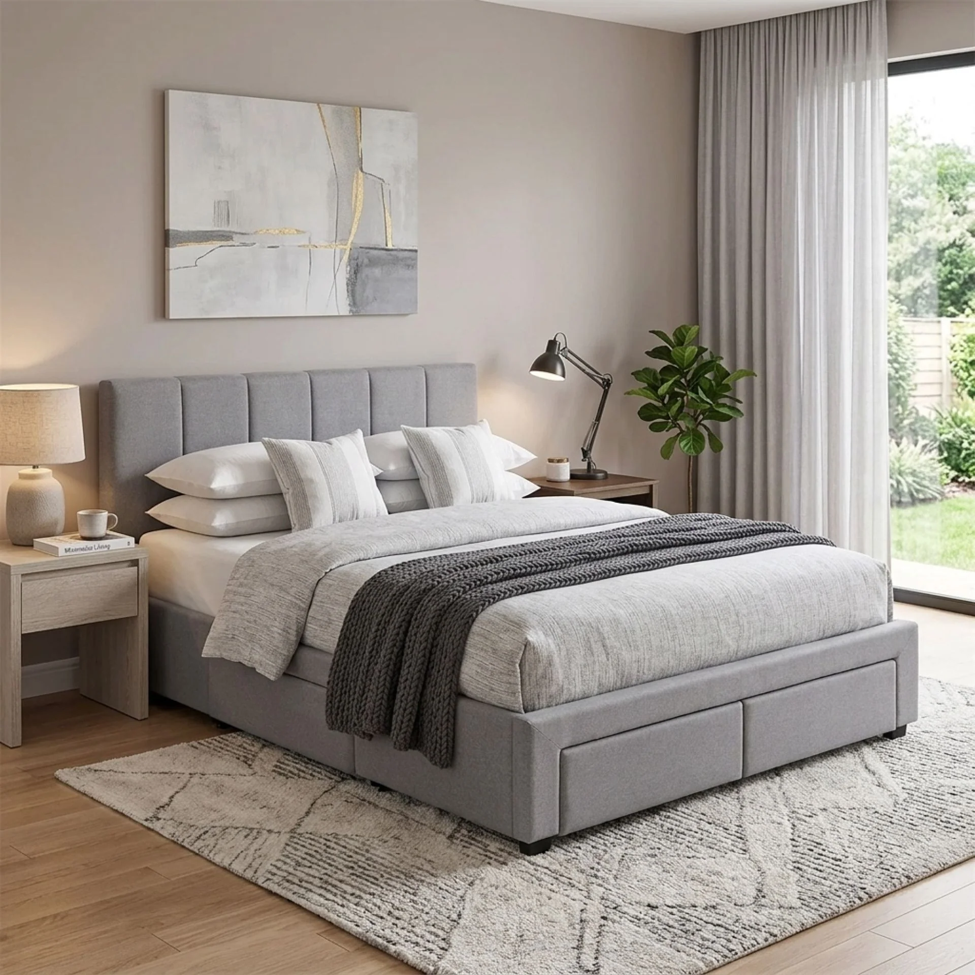 Charlotte Double Bed Frame with 4 Drawers - Light Grey - Image 5