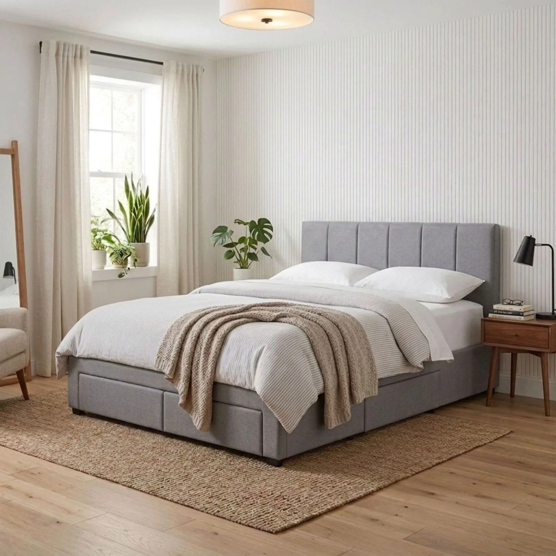Charlotte Double Bed Frame with 4 Drawers - Light Grey - Image 6