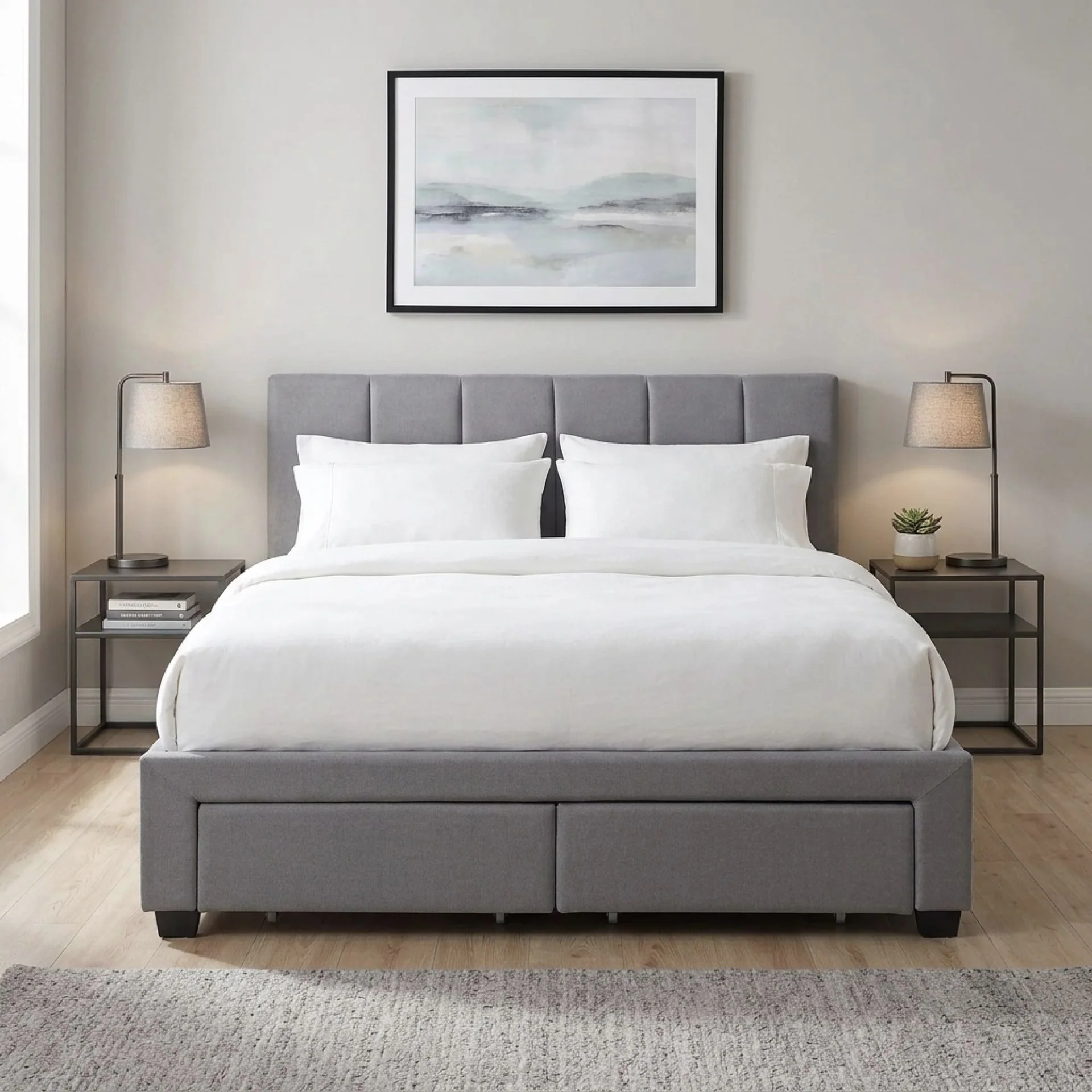 Charlotte Double Bed Frame with 4 Drawers - Light Grey - Image 7