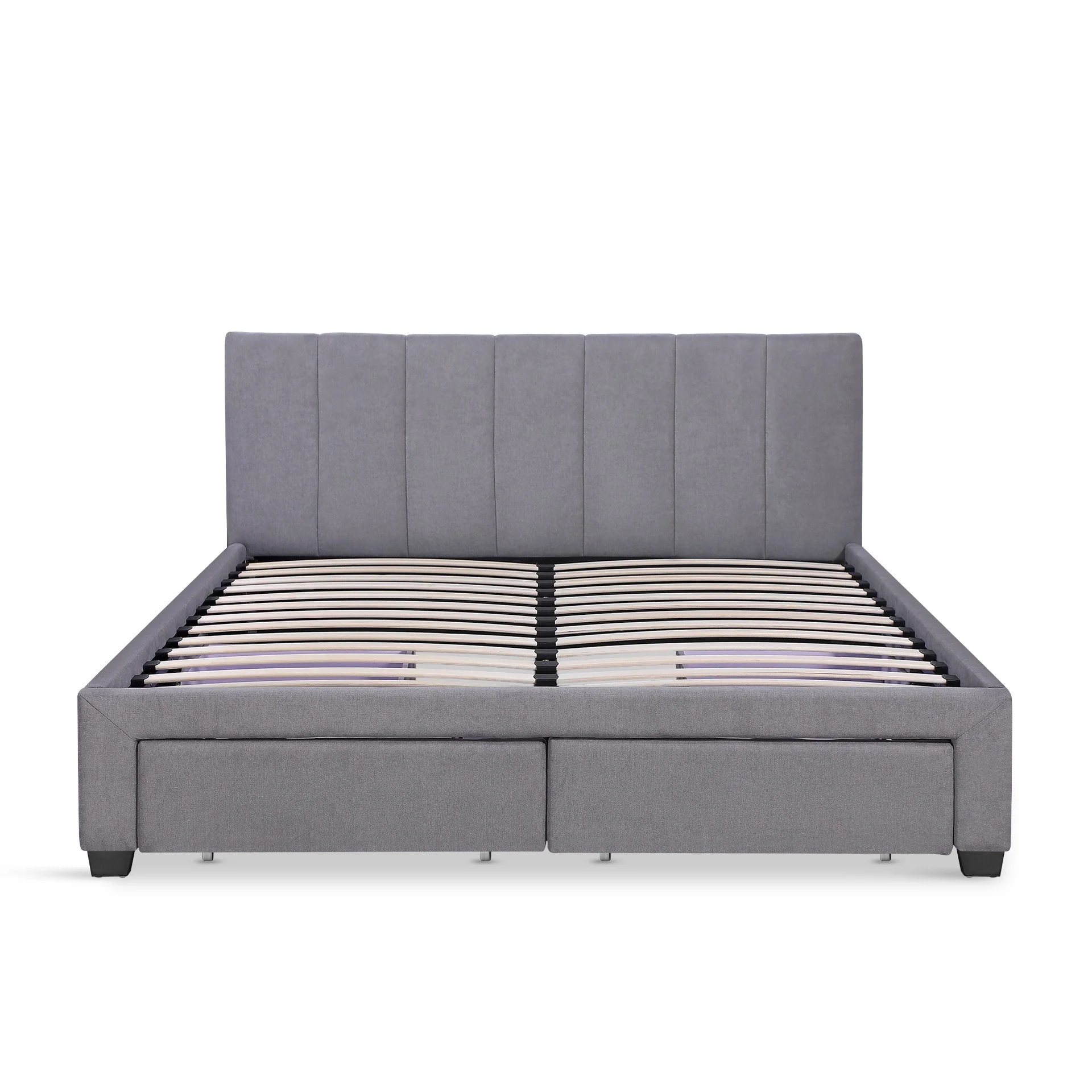 Charlotte Queen Bed Frame with 4 Drawers - Light Grey - Image 10