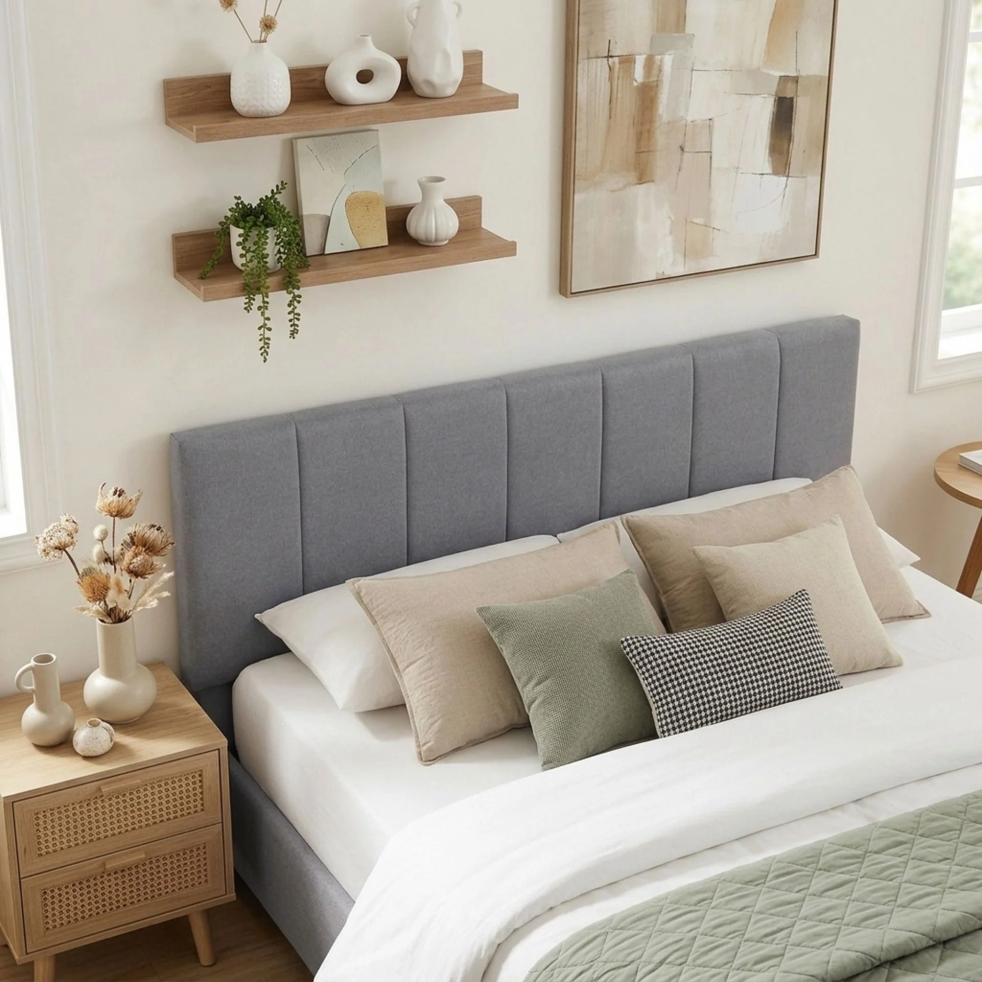 Charlotte Queen Bed Frame with 4 Drawers - Light Grey - Image 6