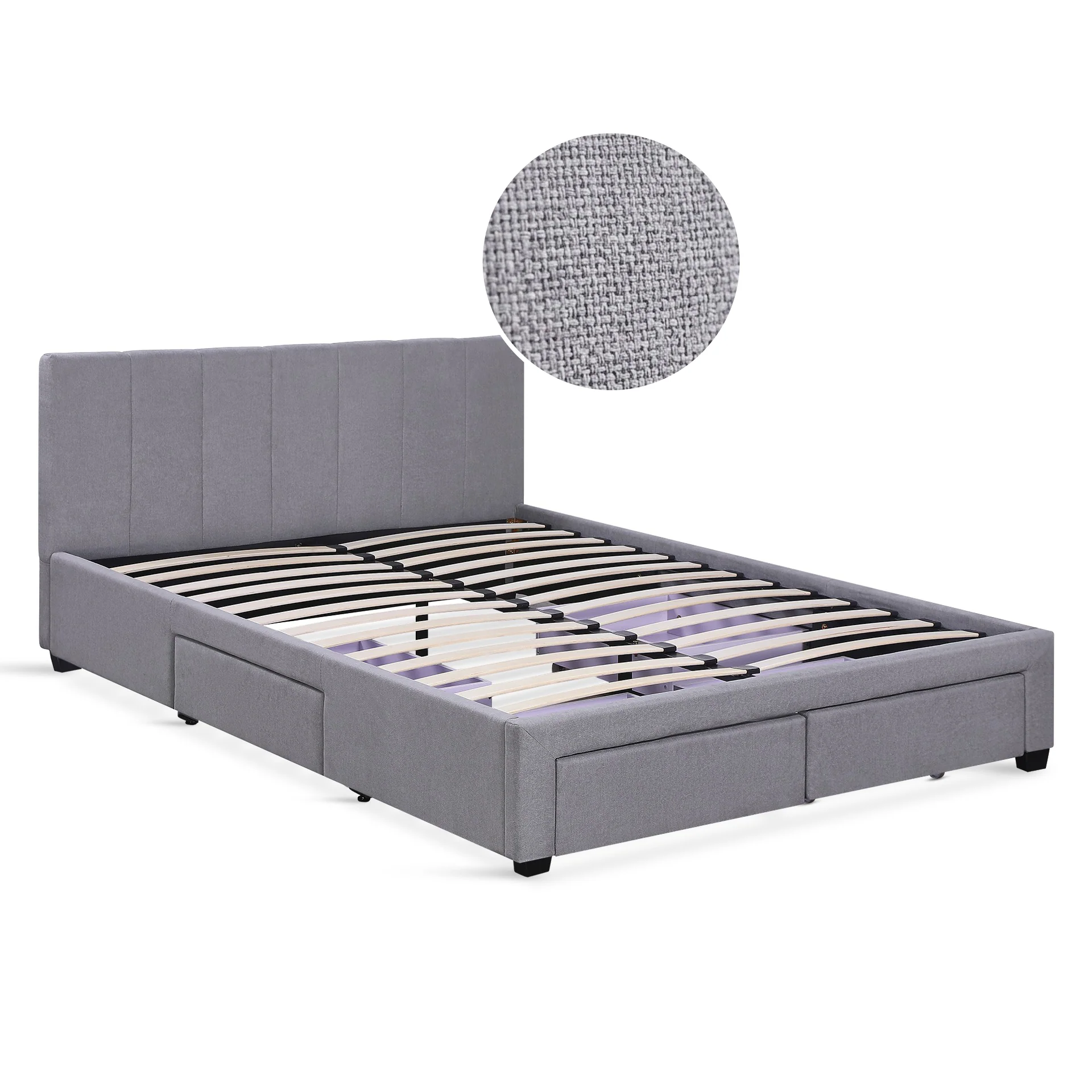 Charlotte Queen Bed Frame with 4 Drawers - Light Grey - Image 8