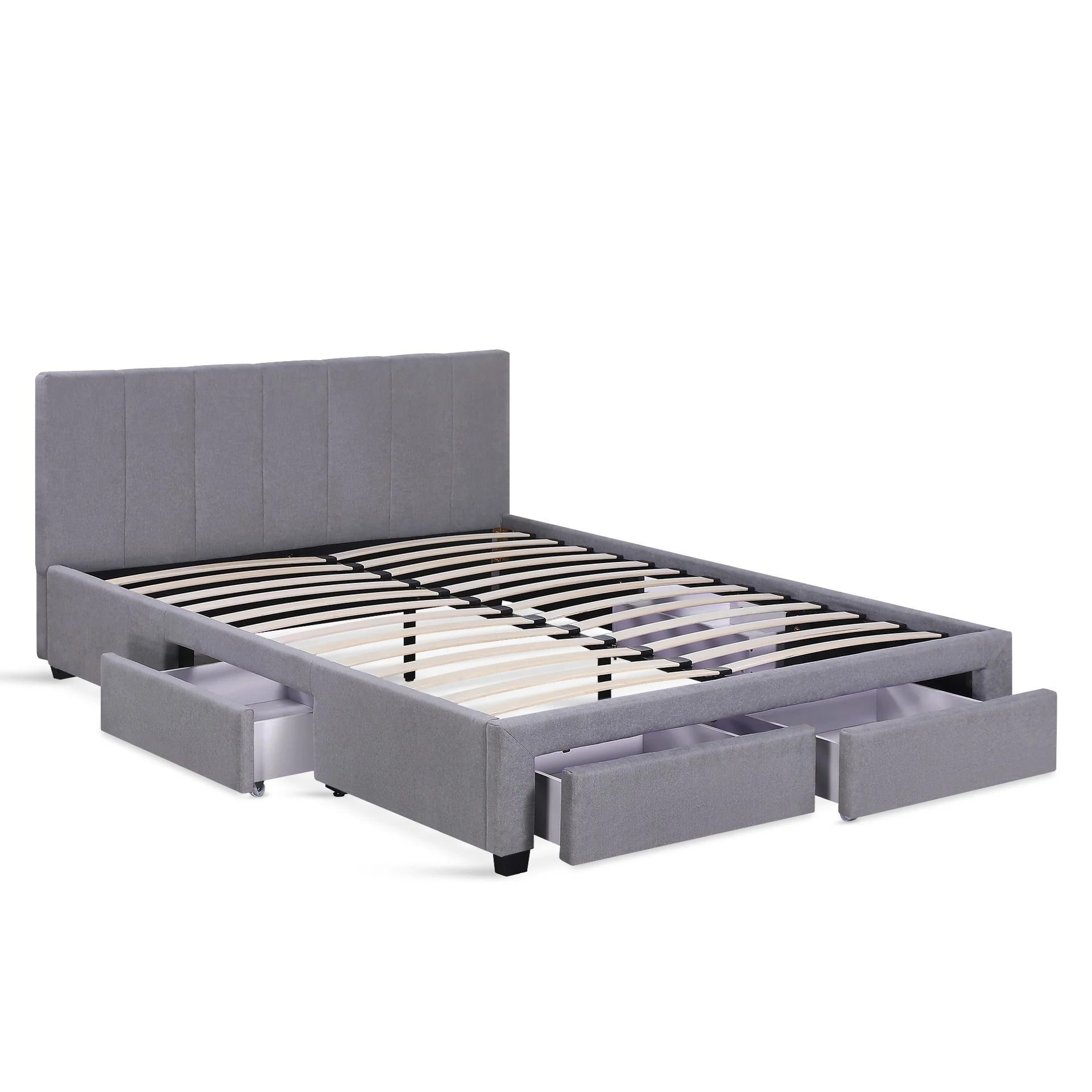 Charlotte Queen Bed Frame with 4 Drawers - Light Grey - Image 9