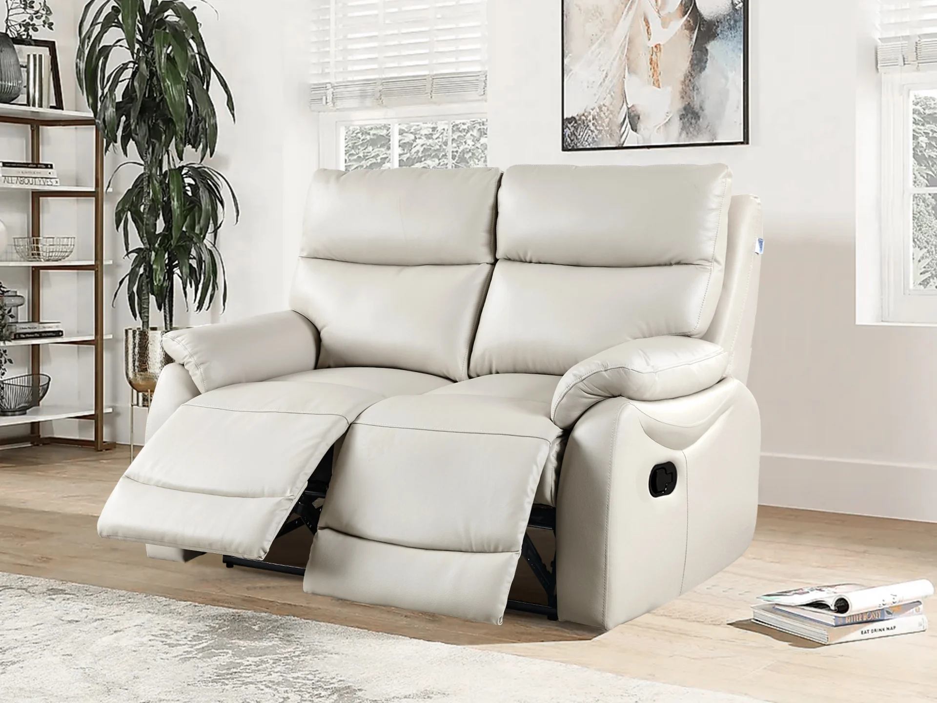 Charlton Leather 2 Seater Recliner Sofa - Beige - Image 2