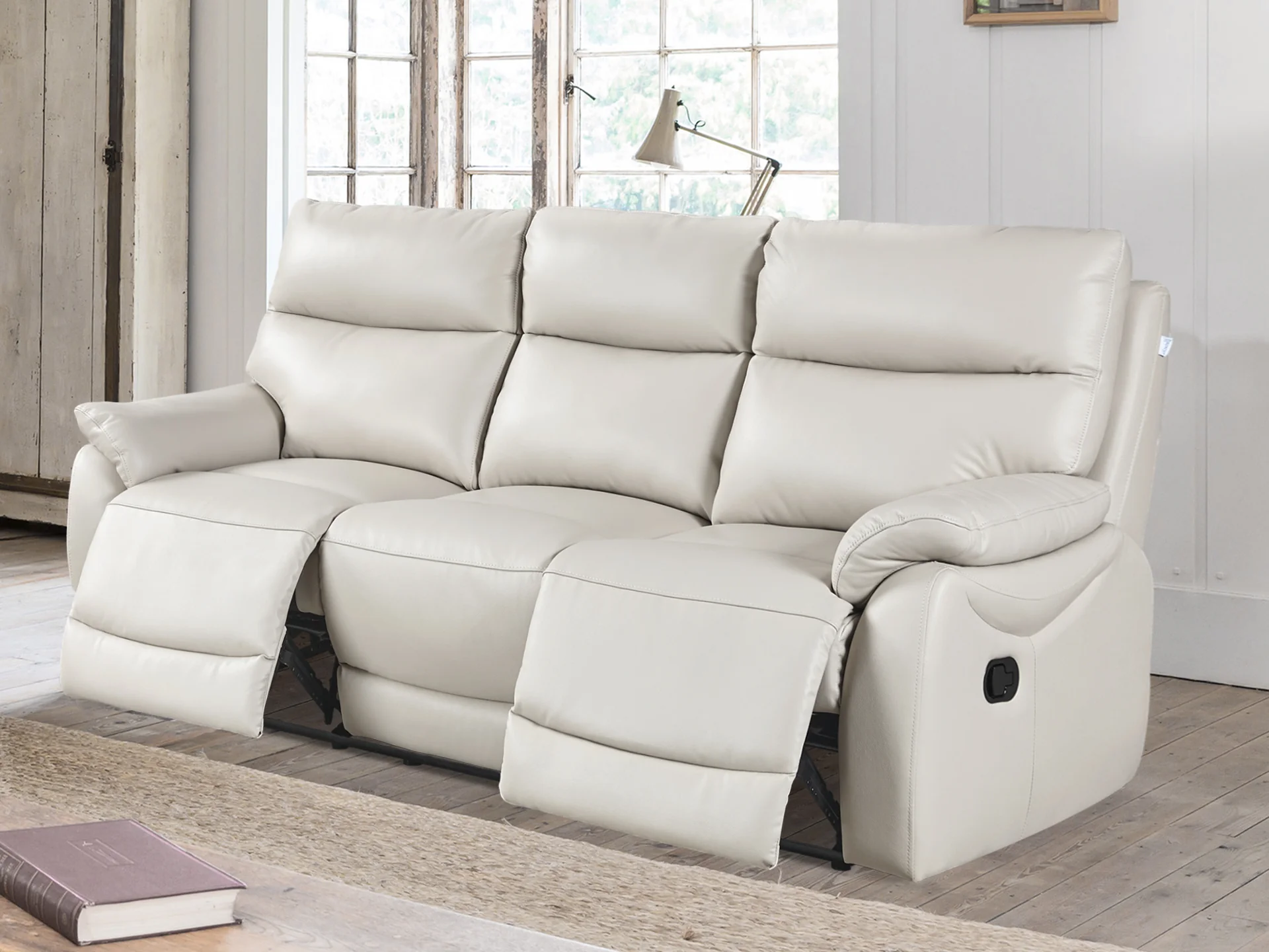 Charlton Leather 3 Seater Recliner Sofa - Beige - Image 2