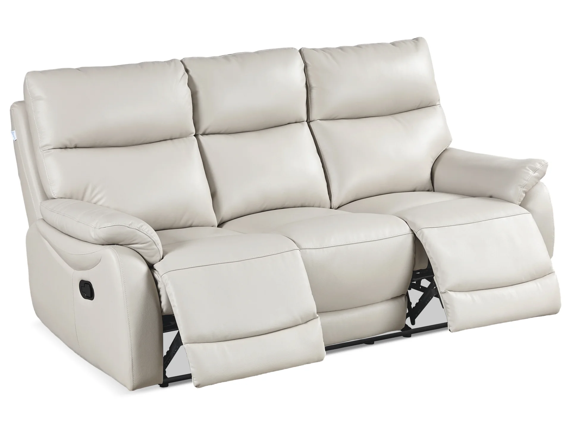 Charlton Leather 3 Seater Recliner Sofa - Beige - Image 3