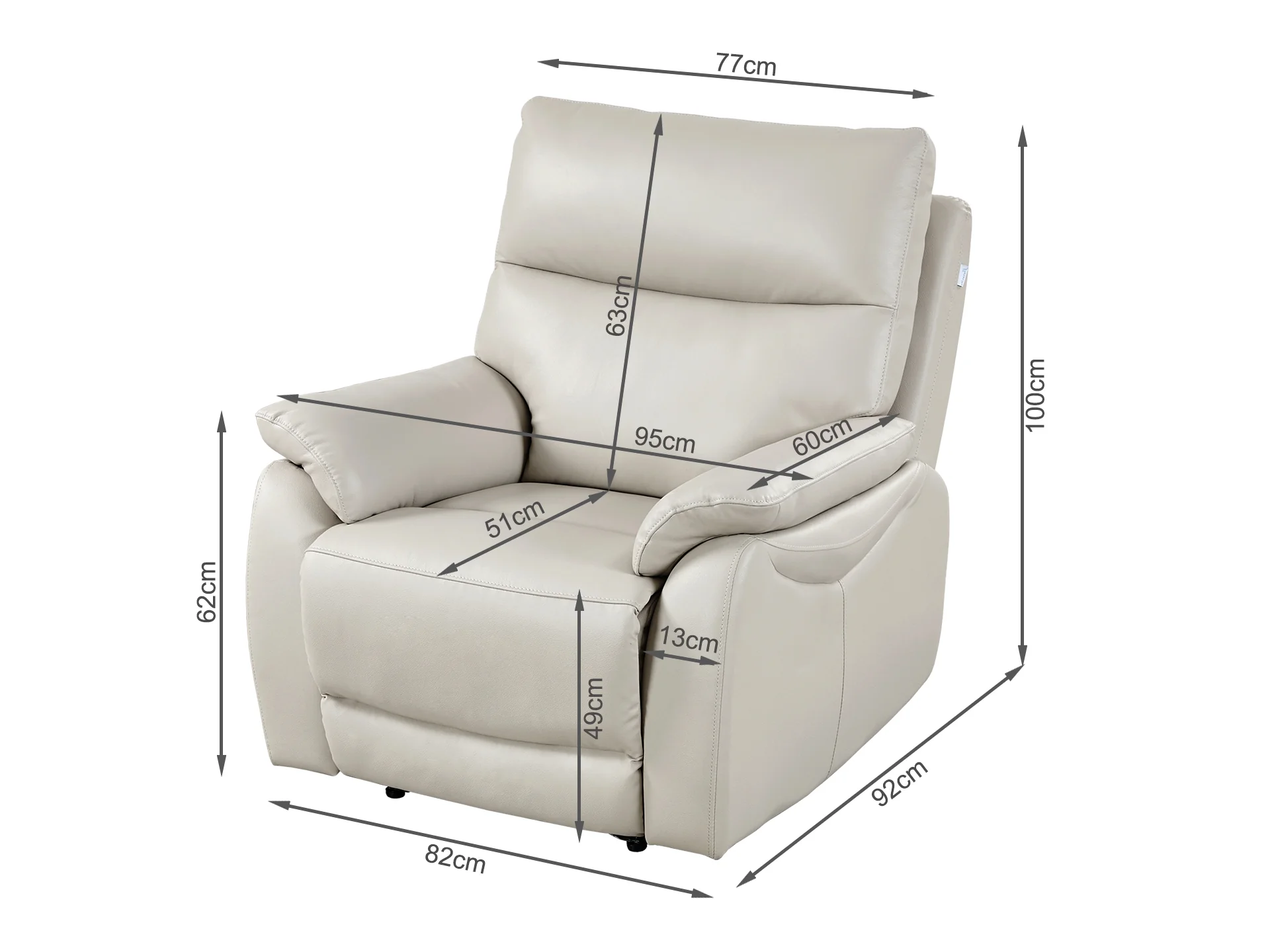 Charlton Leather Recliner Chair - Beige - Image 11