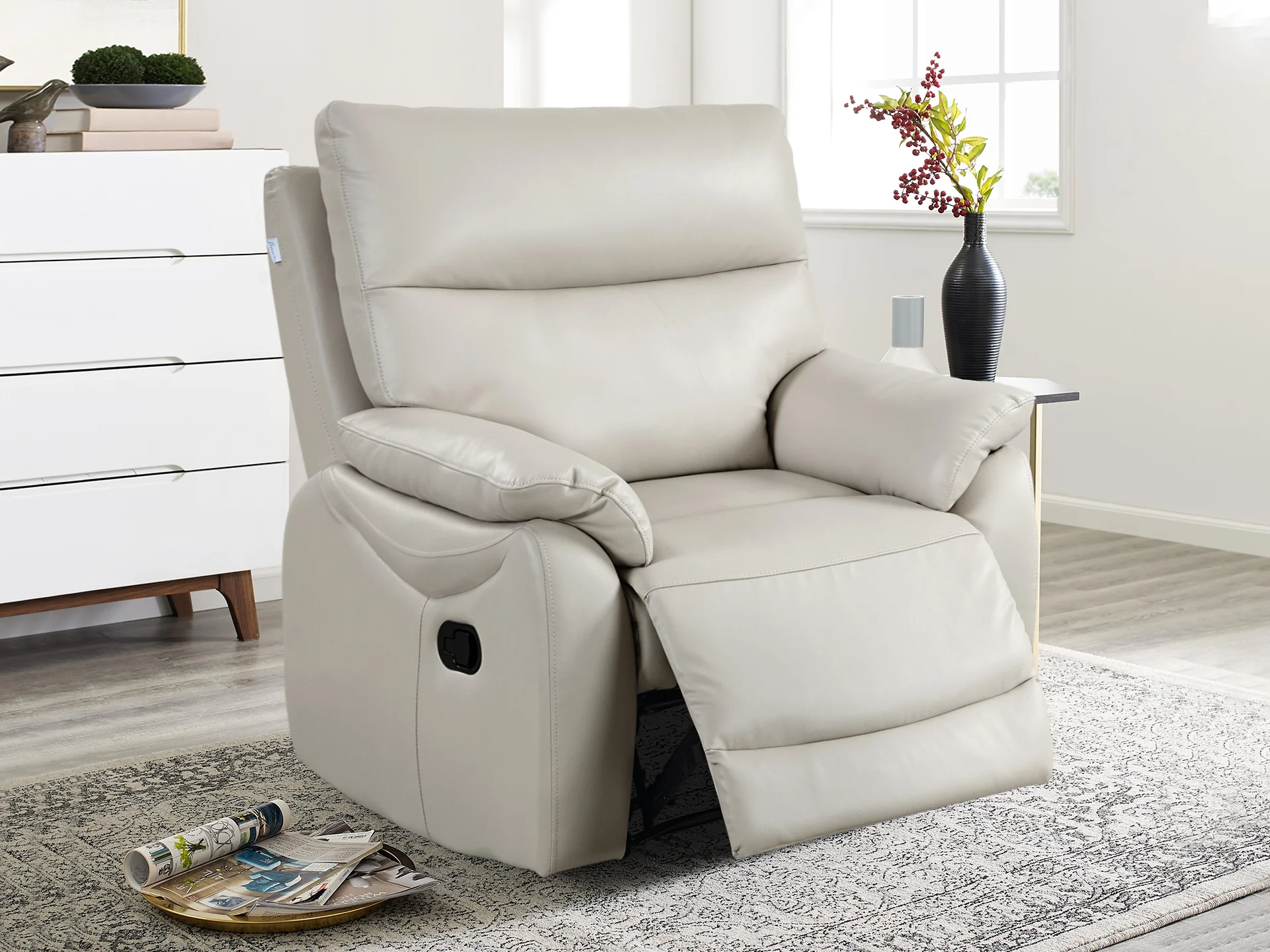 Charlton Leather Recliner Chair - Beige - Image 2