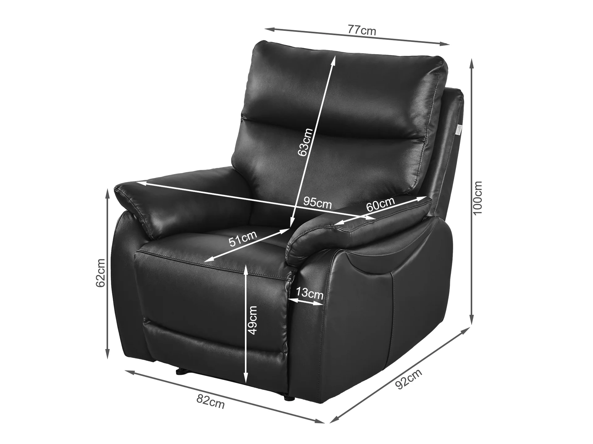 Charlton Leather Recliner Chair - Black - Image 11