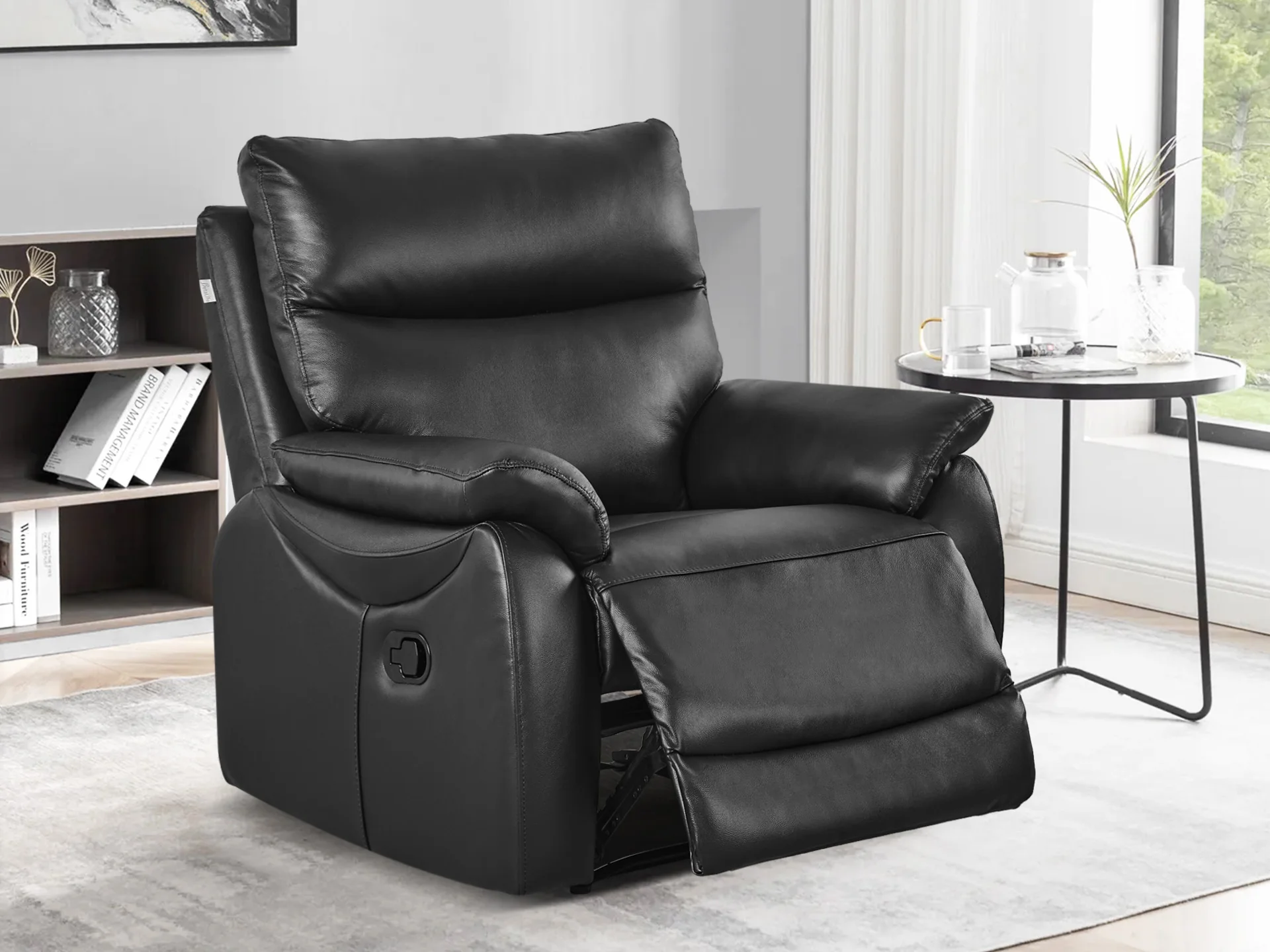 Charlton Leather Recliner Chair - Black - Image 2
