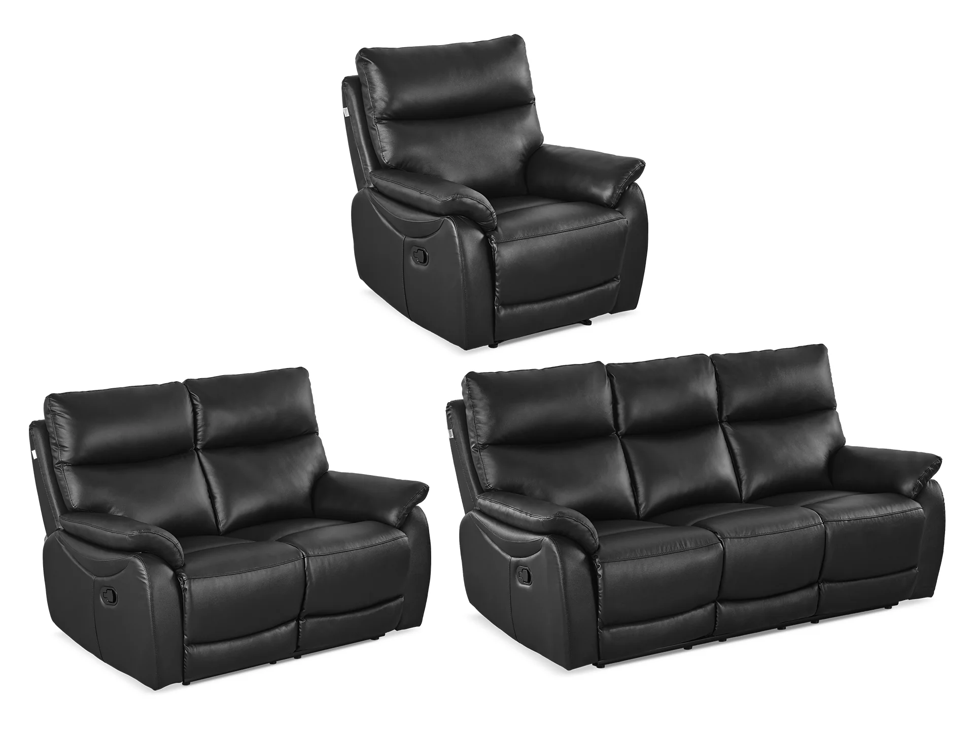 Charlton Manual Leather Recliner Sofa Set - Black - Image 2