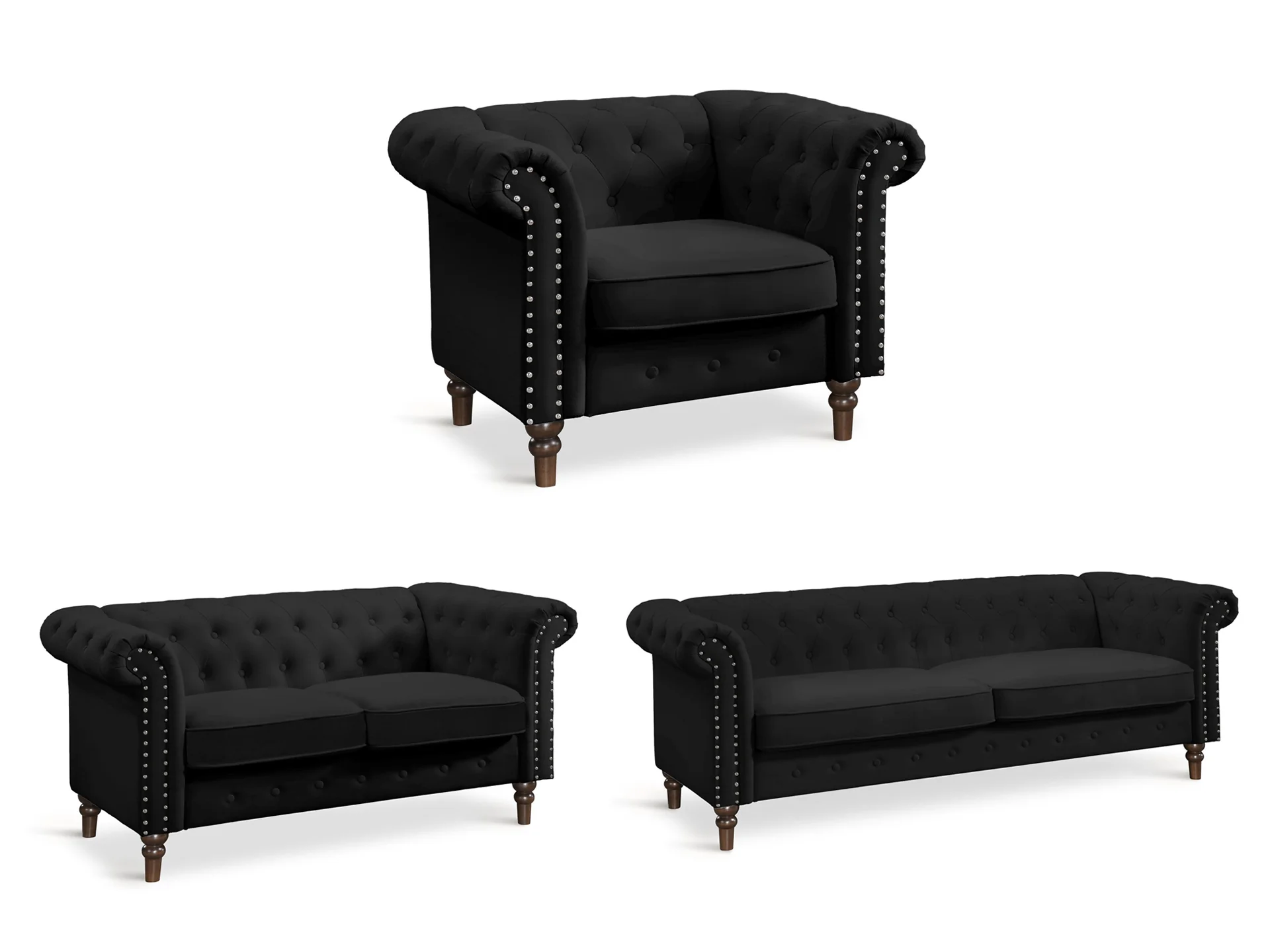 Chesley 3 Piece Sofa Set - Black - Image 2