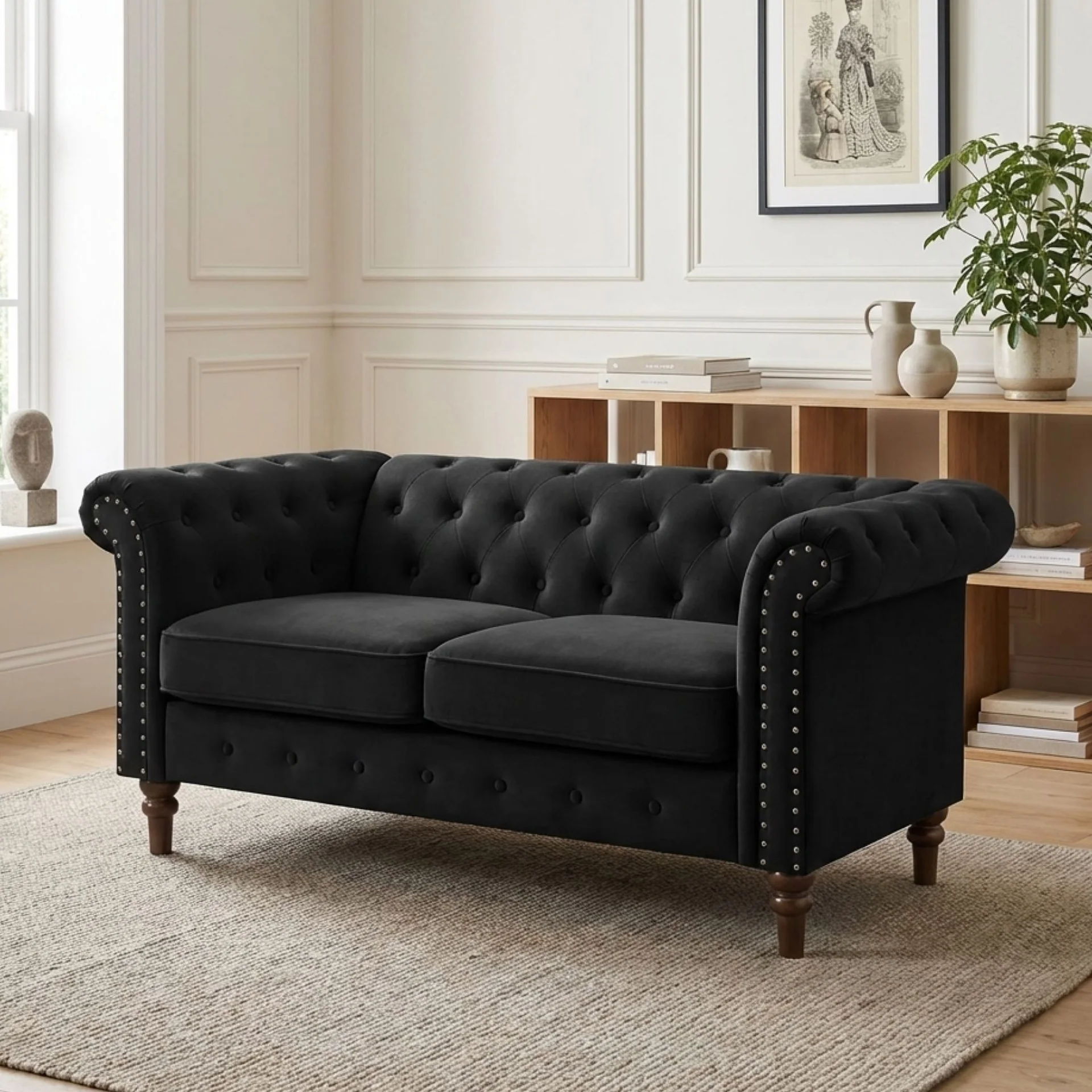 Chesley Velvet 2 Seater Sofa - Black