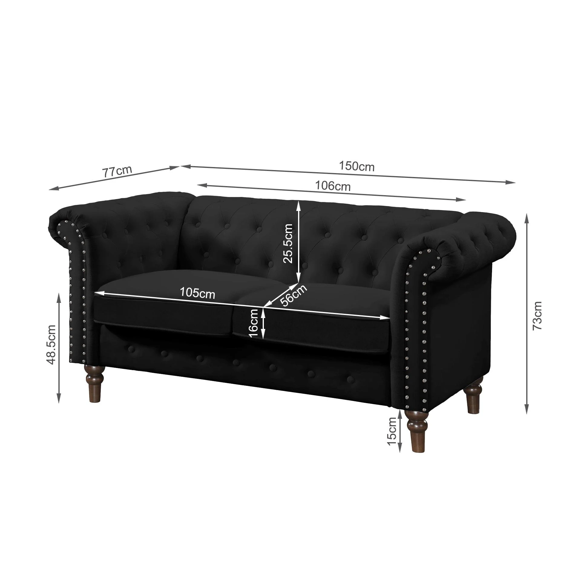 Chesley Velvet 2 Seater Sofa - Black - Image 11